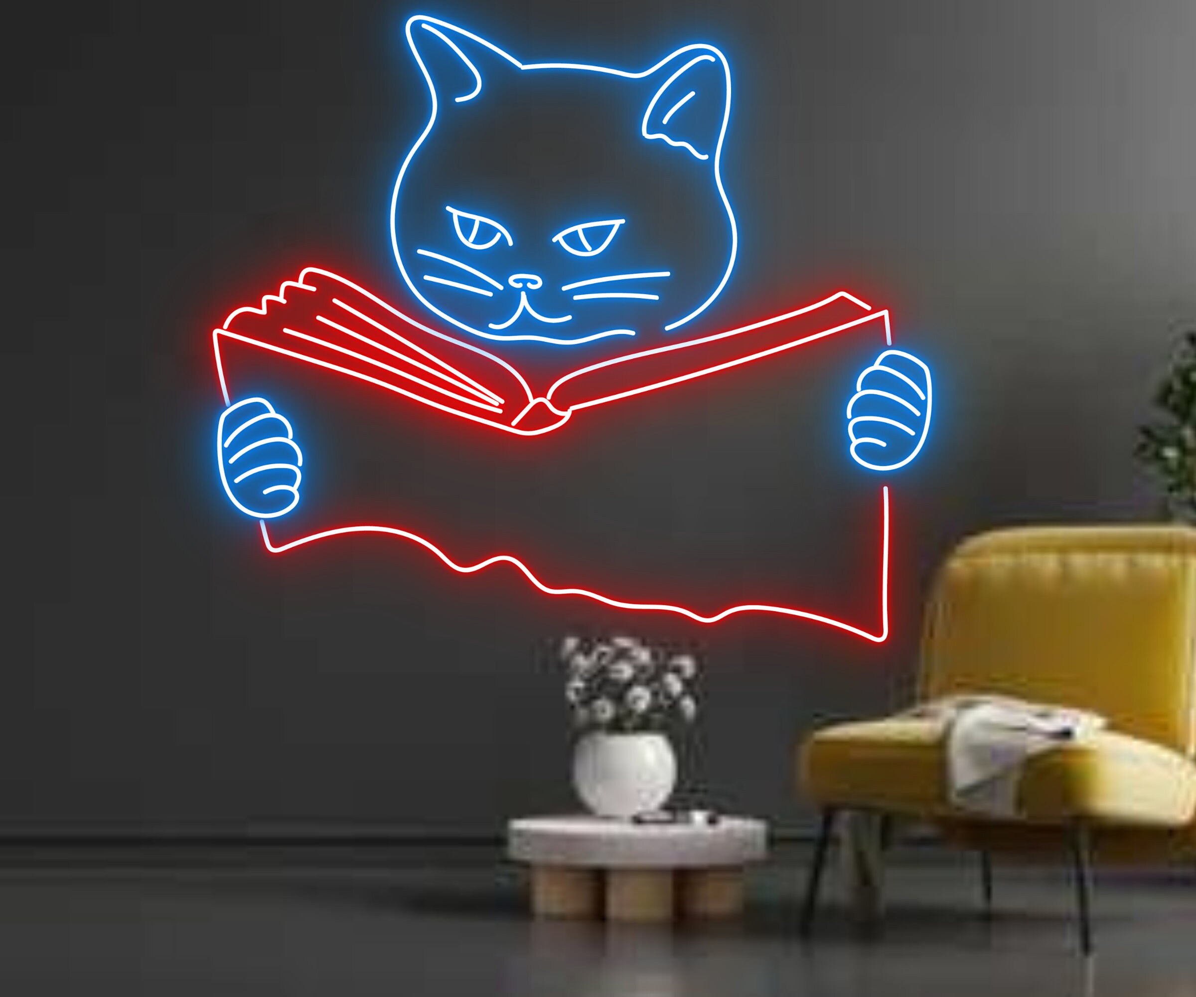 Cat Reading Book Neon Signs Wall Art Decor Gift