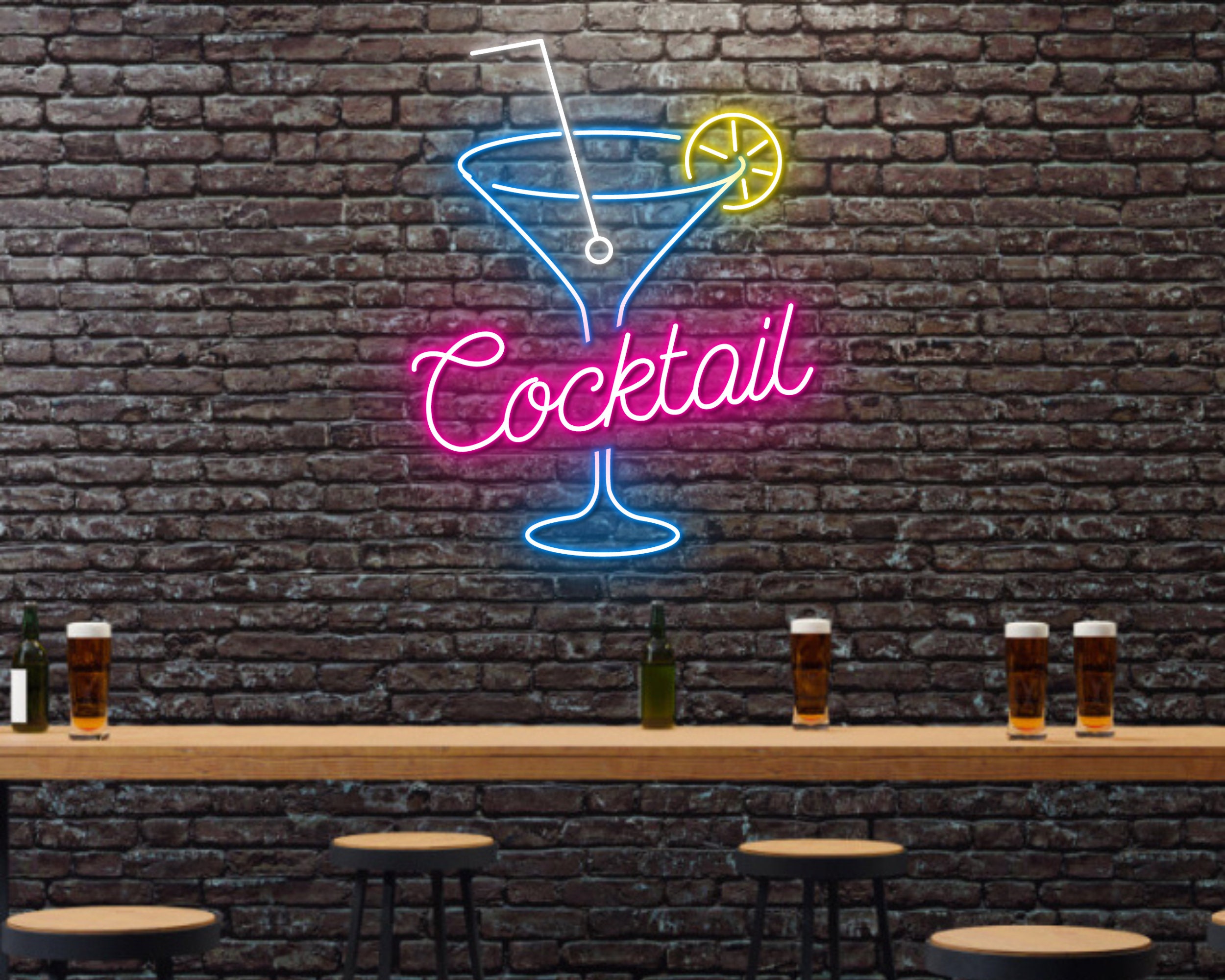 Cocktails Party Bar Pub Neon Signs Hanging Sign Wall Art