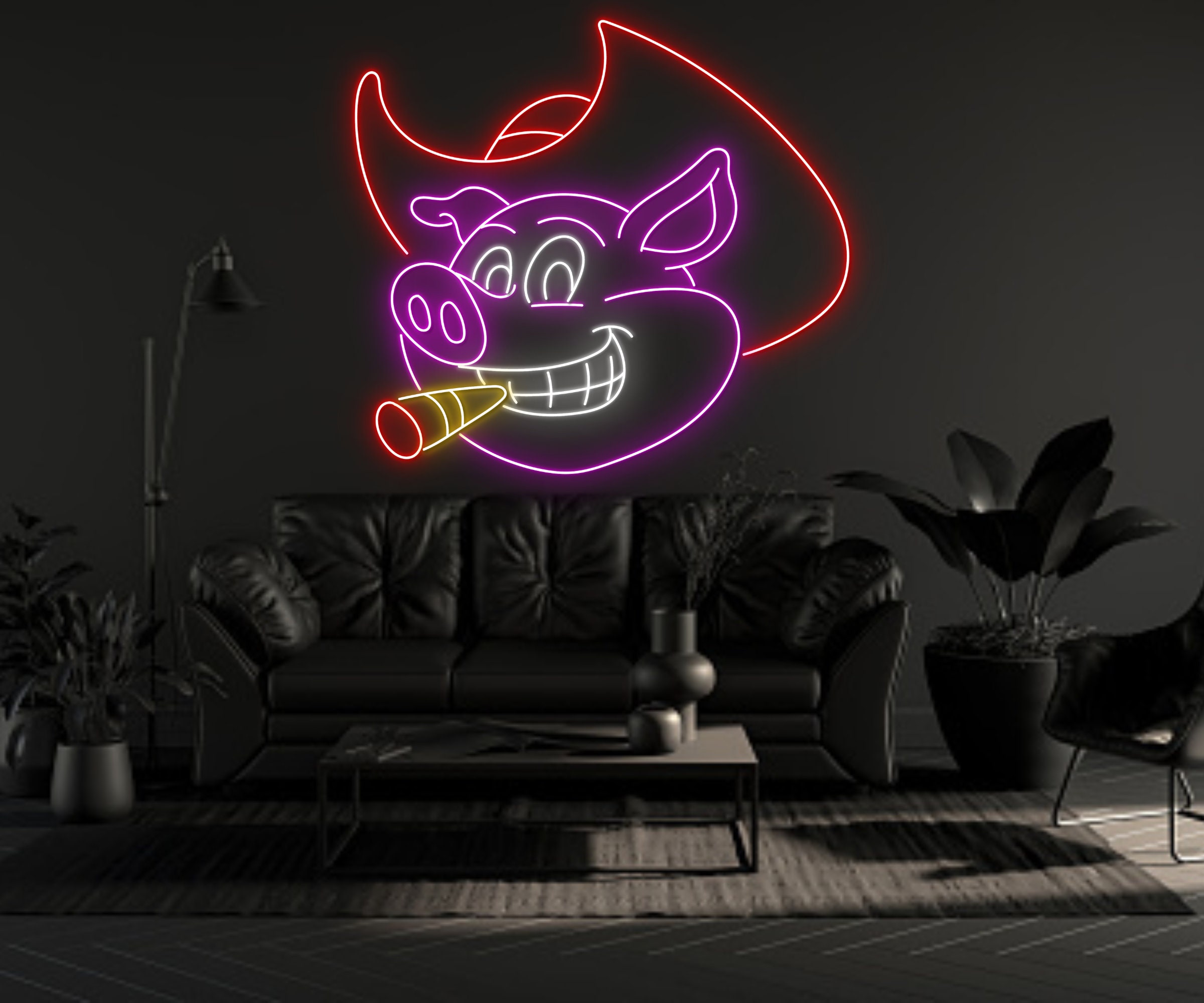 Cute Pig Smoking Neon Sign