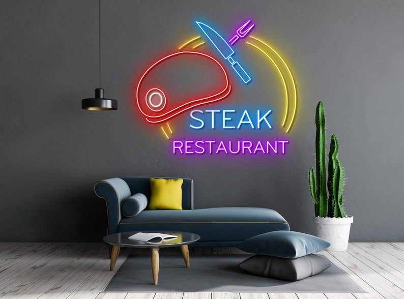 Steak Neon Sign Steak Restaurant Signboard Wall Decor
