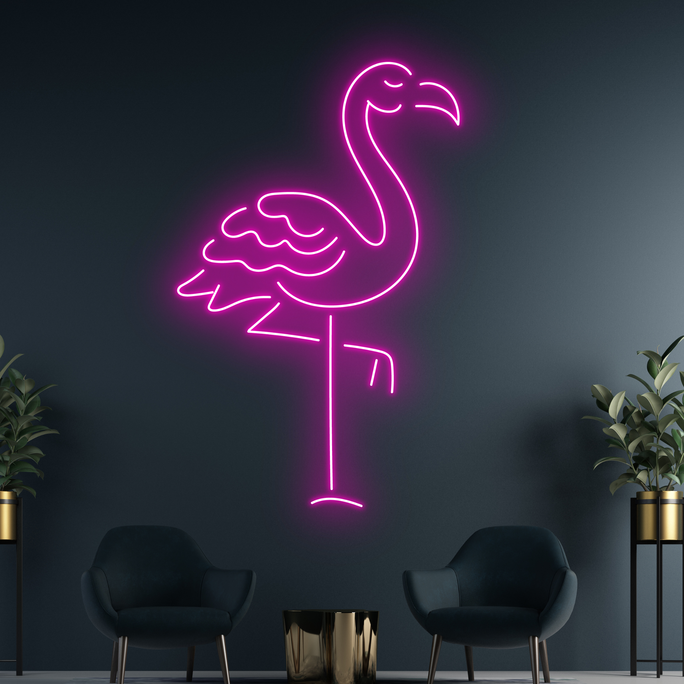 Flamingo Line Neon Sign Animal Wall Art Decor