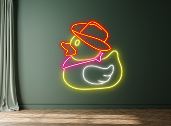 Chibi Duck With Cowboy Hat Neon Sign