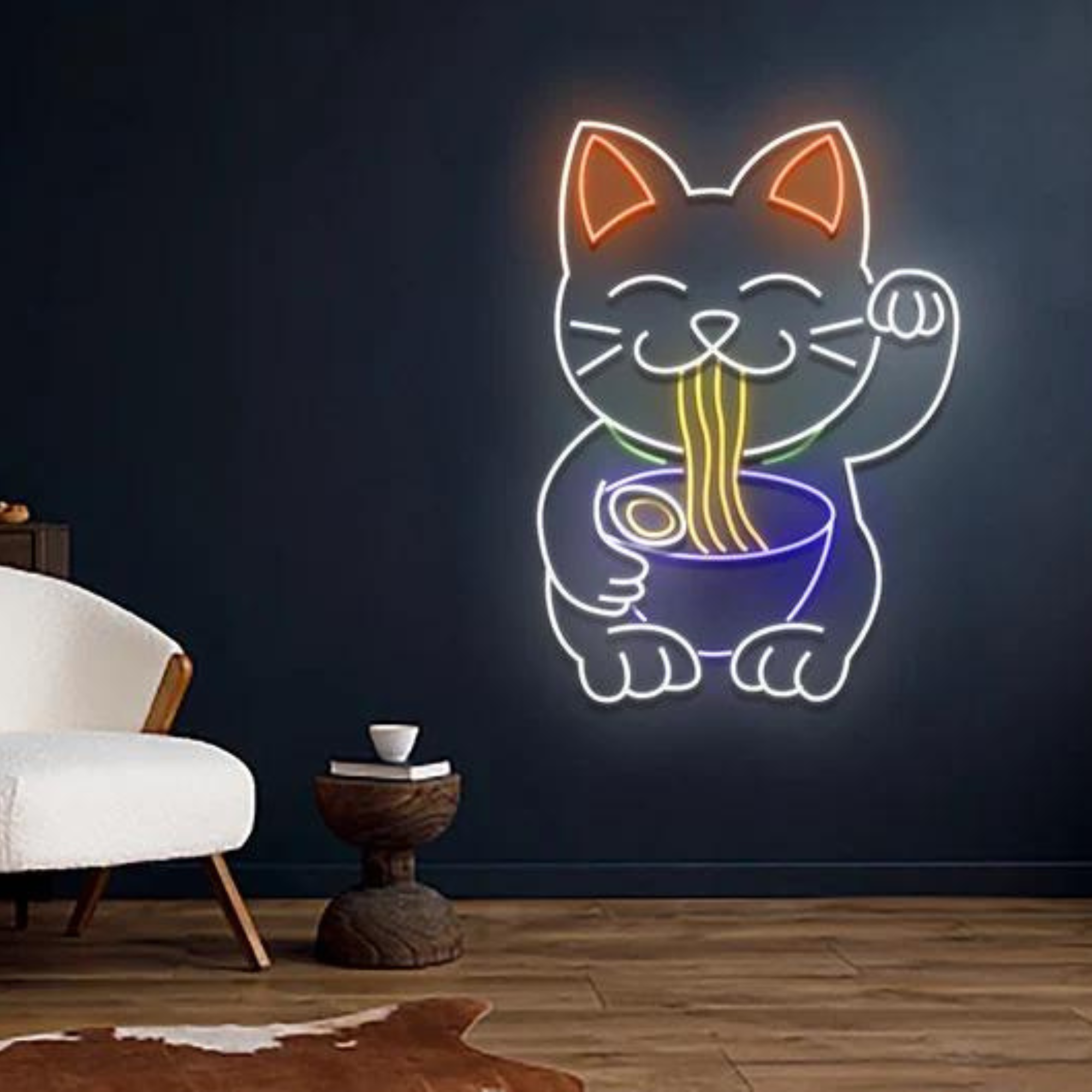 Lucky Cat Eat Noodle Neon Signs Restaurant Wall Decor