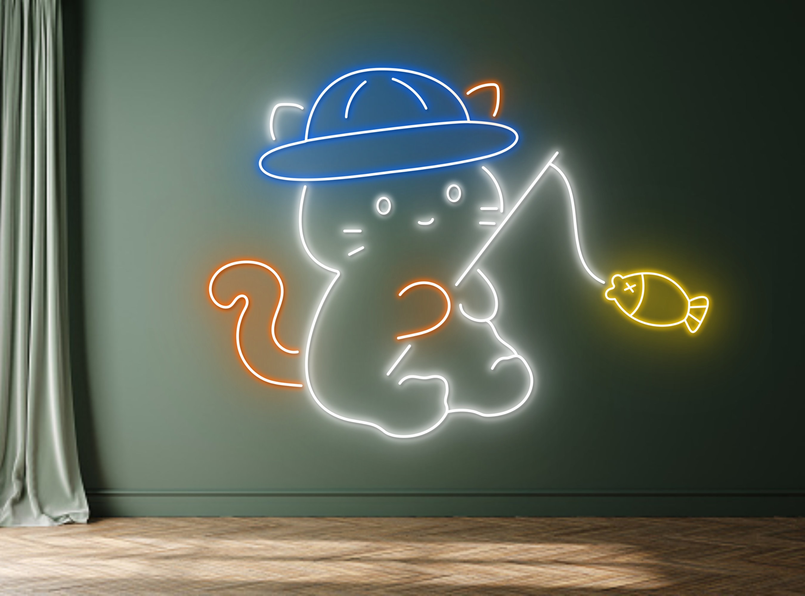 Cute Cat Fishing Line Art Neon Sign Cat Owner Decor