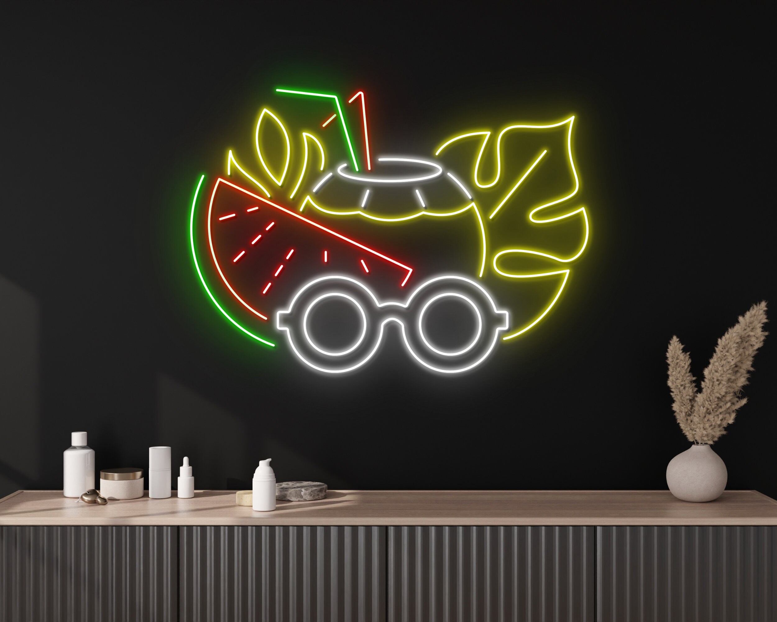 Summer Coconut Beach Fruits Drinks Neon Sign