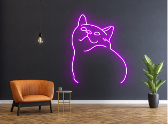 Cute Cat Line Art Neon Sign
