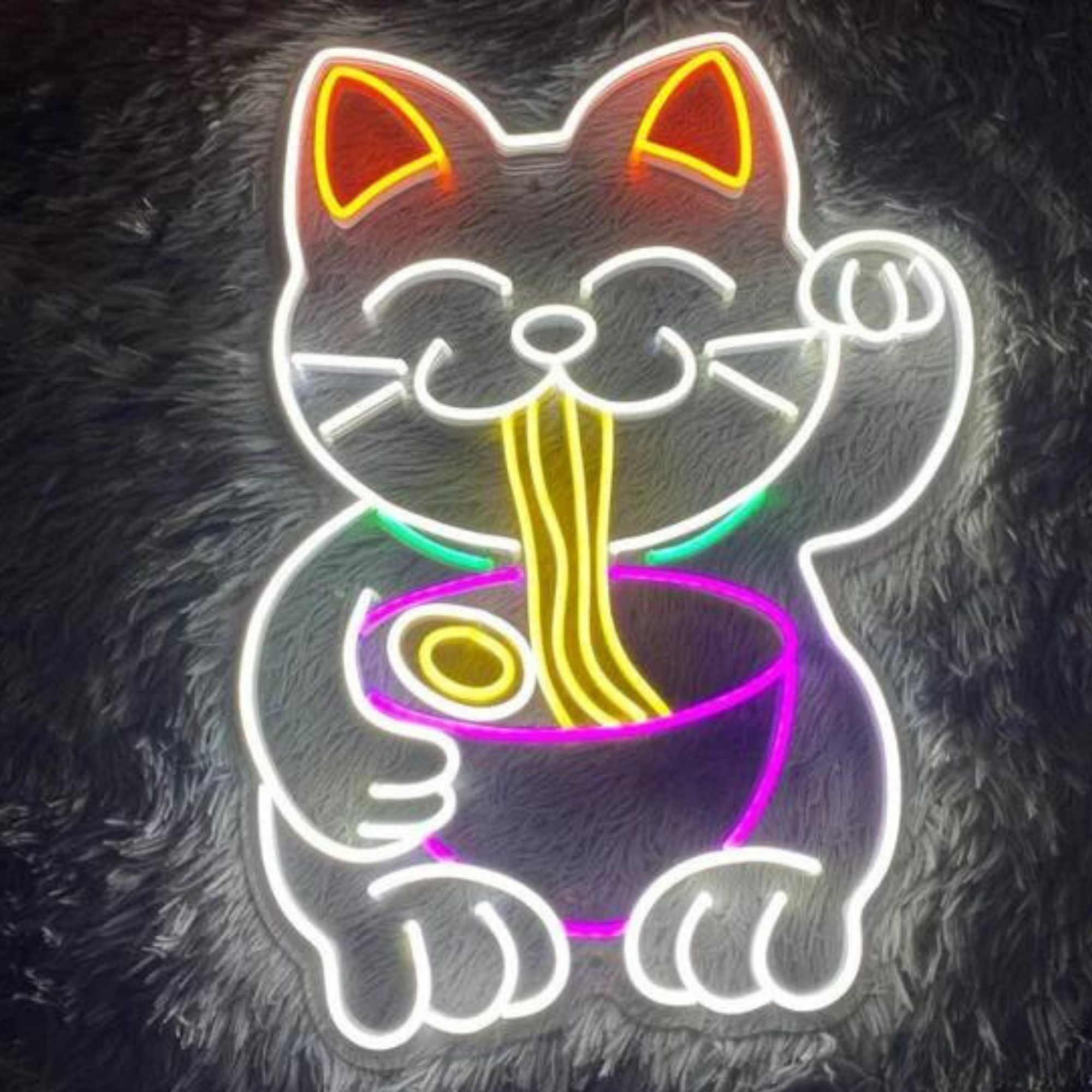 Lucky Cat Eat Noodle Neon Signs Restaurant Wall Decor