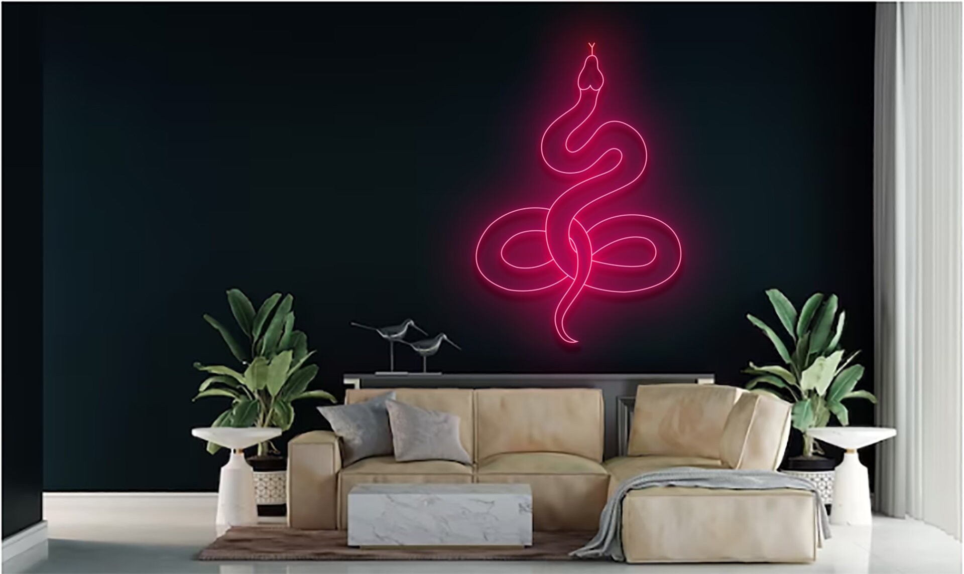 Snake Line Art Neon Sign Wall Decor