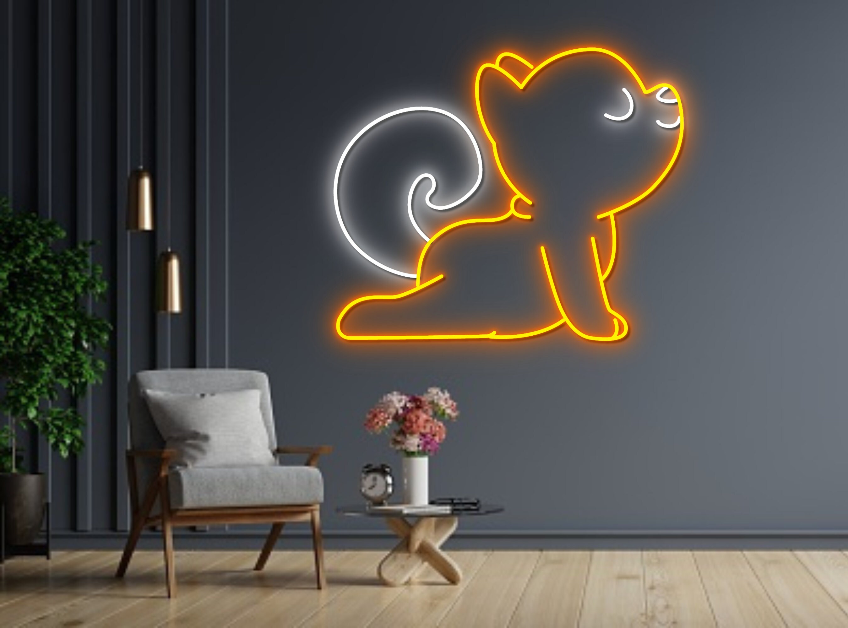Chibi Dog Yoga Pose Neon Sign