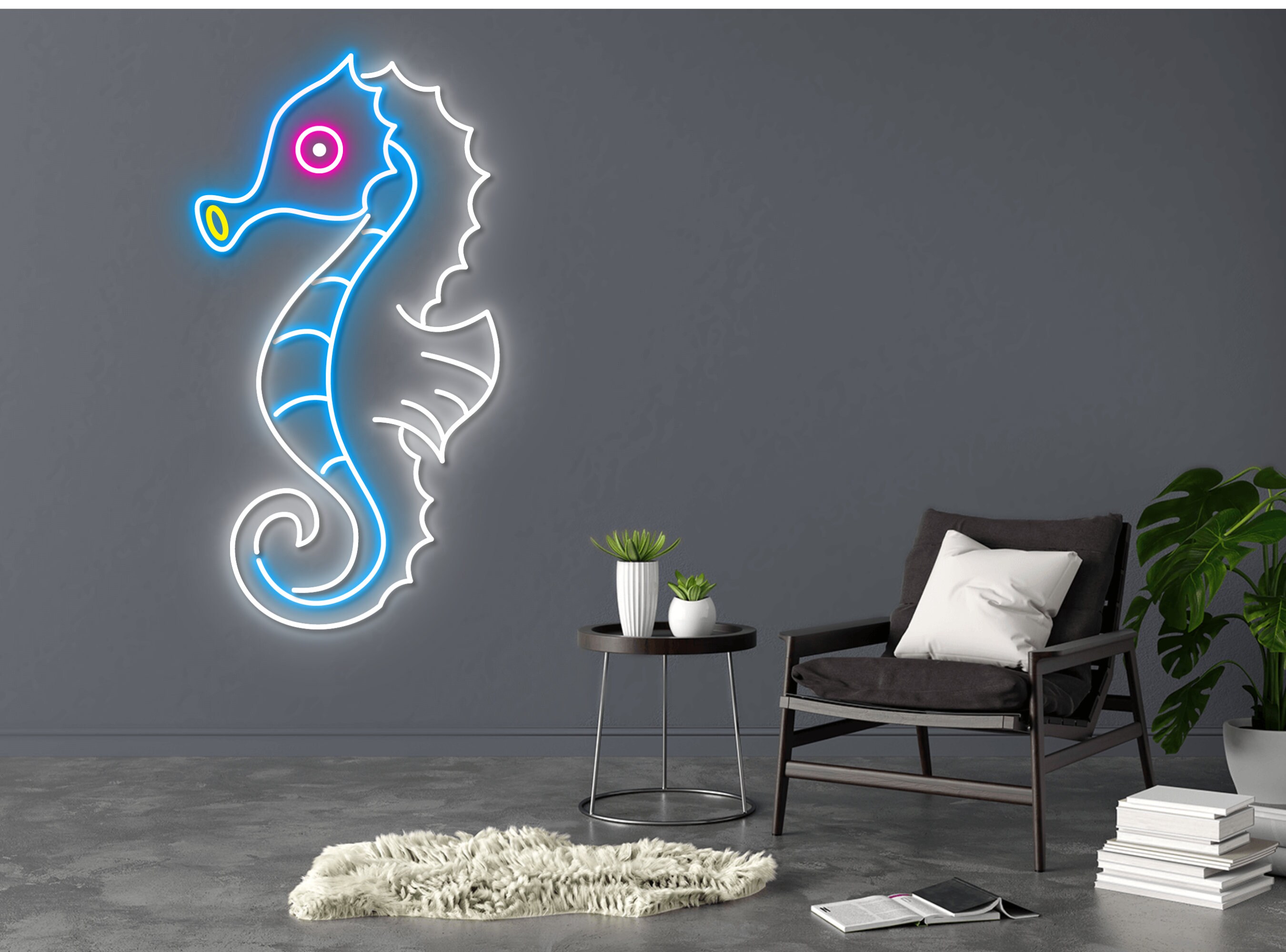 Colorful Seahorse Line Art Neon Signs
