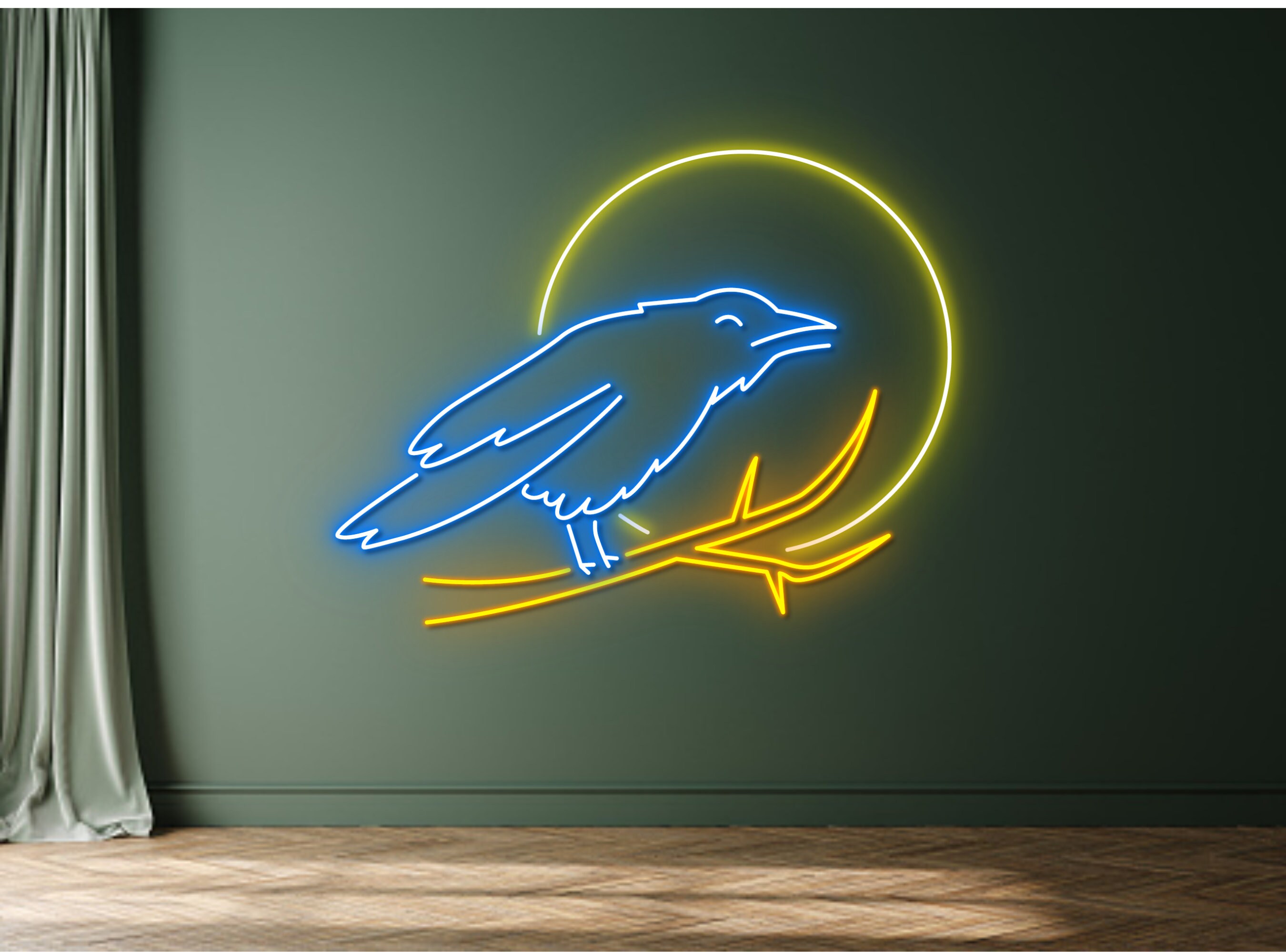 Crow Sitting On Branch Neon Sign