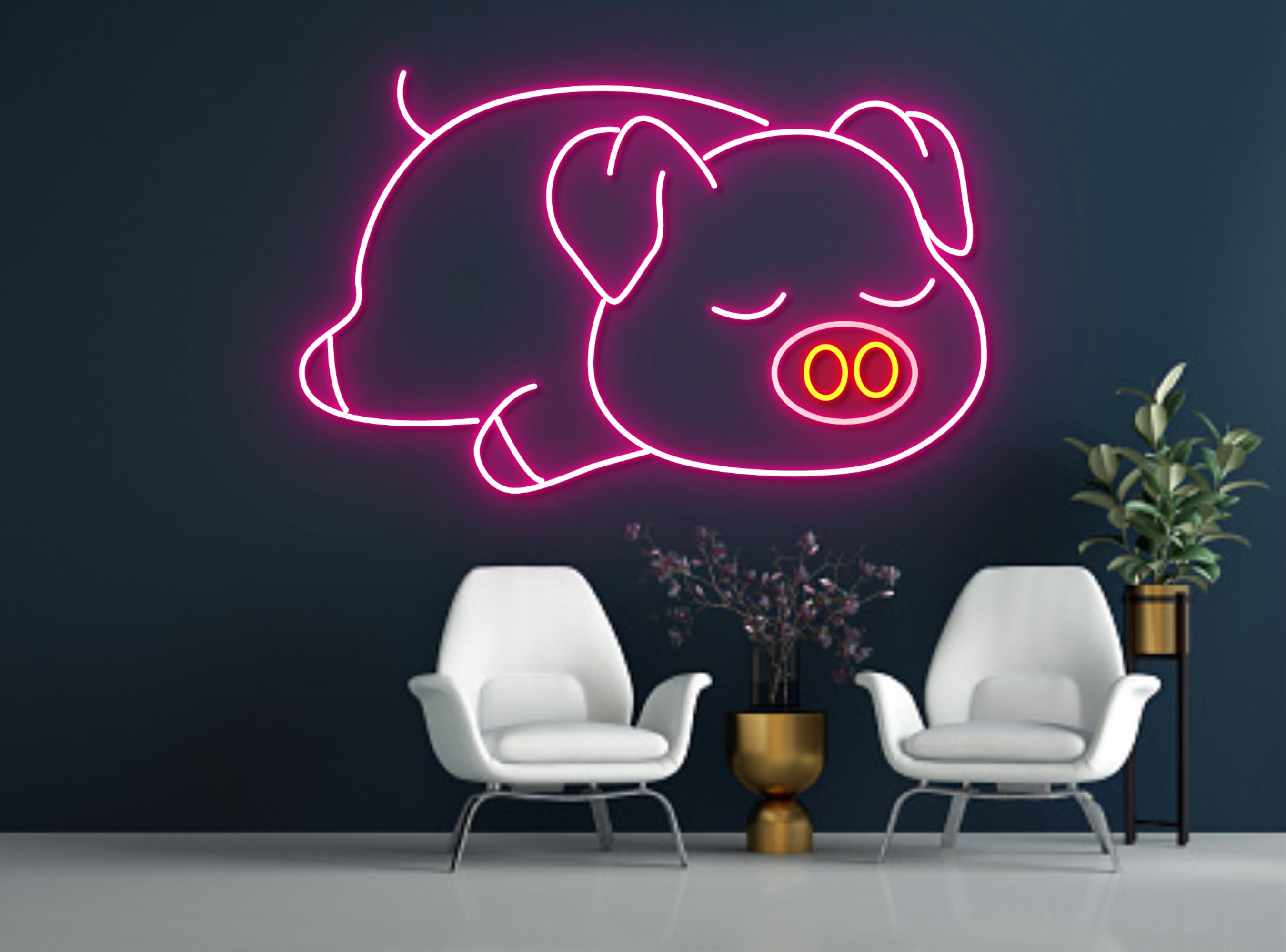 Lazy Pig Lying Line Art Neon Signs Wall Decor