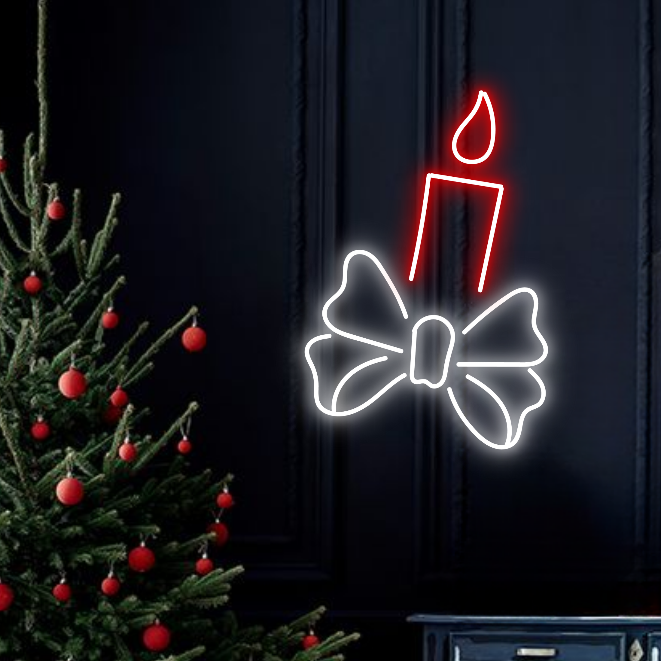 Christmas Candle Neon Sign Christmas Decor Set White Red
