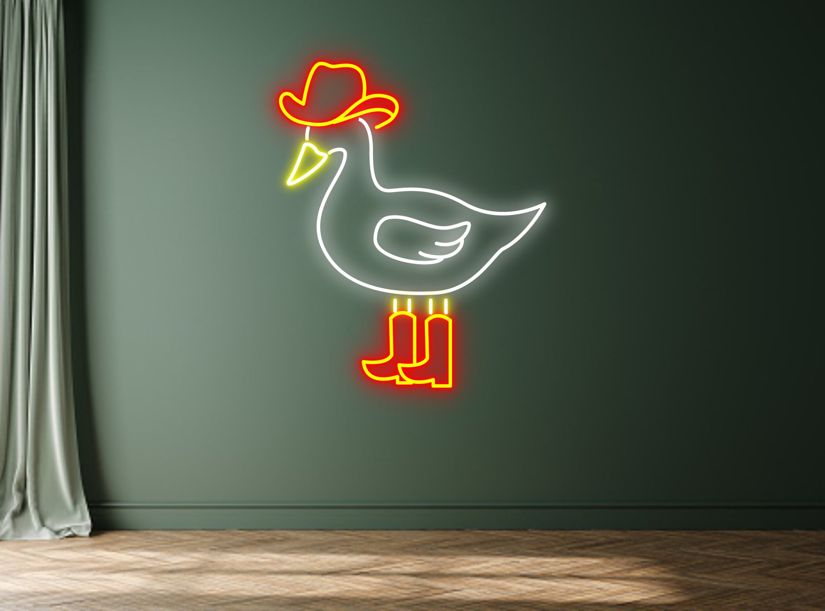 Chibi Duck With Cowboy Hat And Boot Neon Sign
