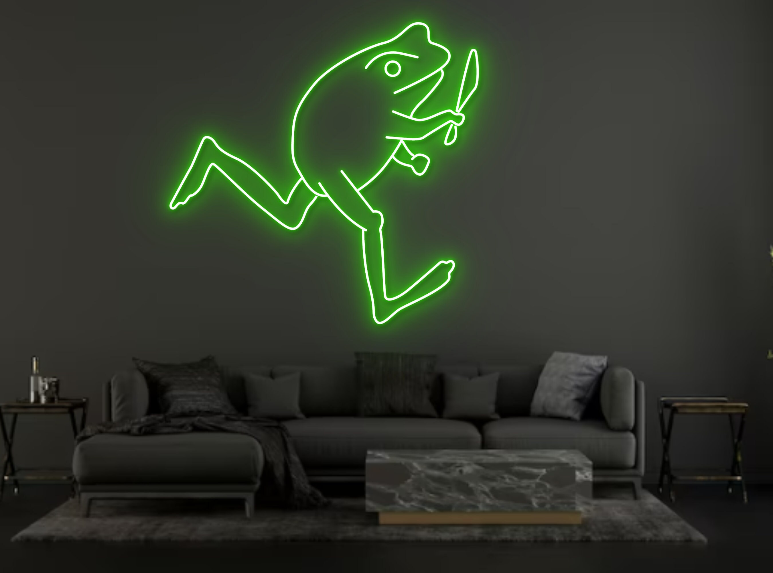 Chibi Frog Hold Knife Neon Sign