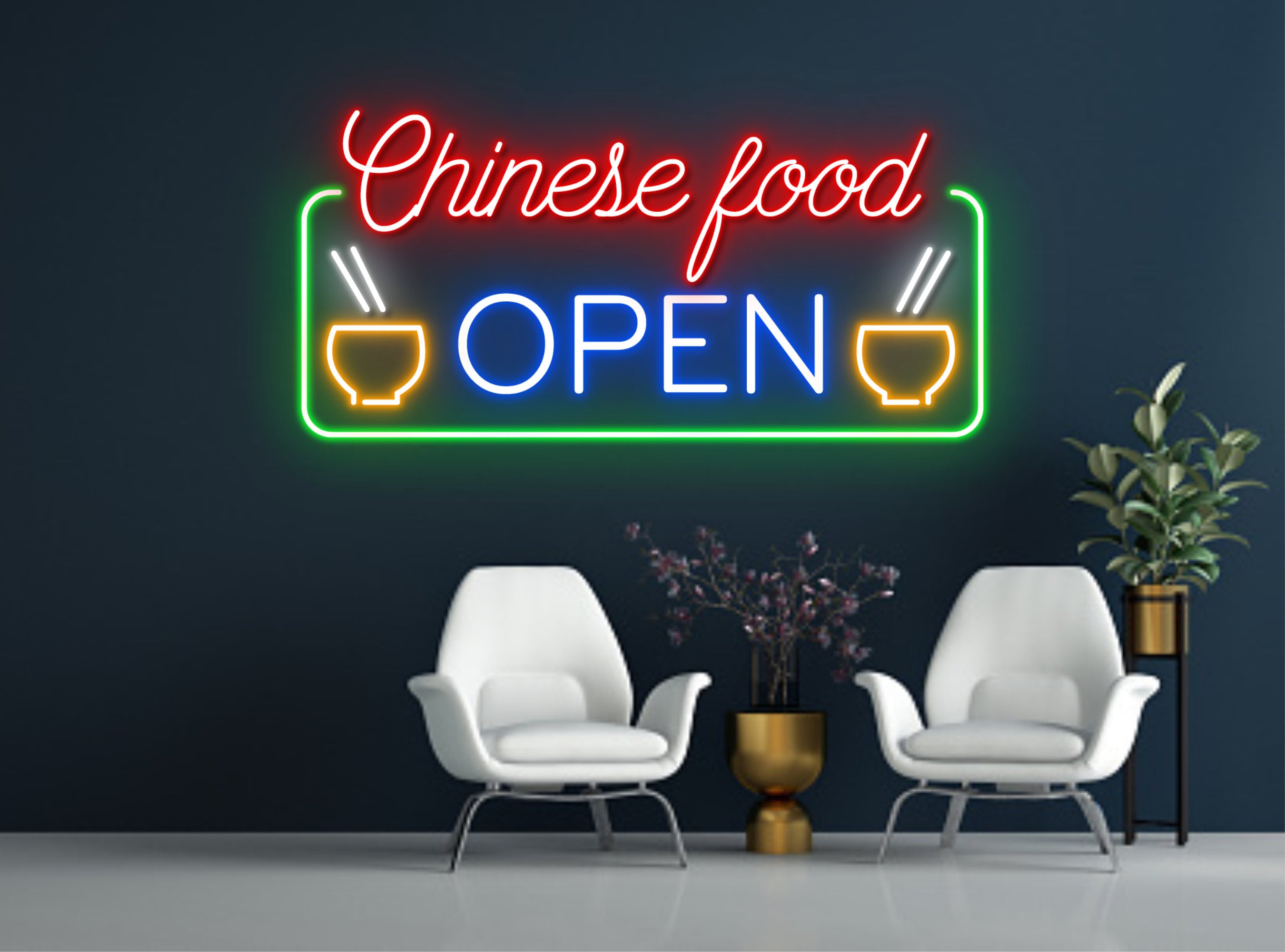 Chinese Food Traditional Restaurant Open Neon Signs