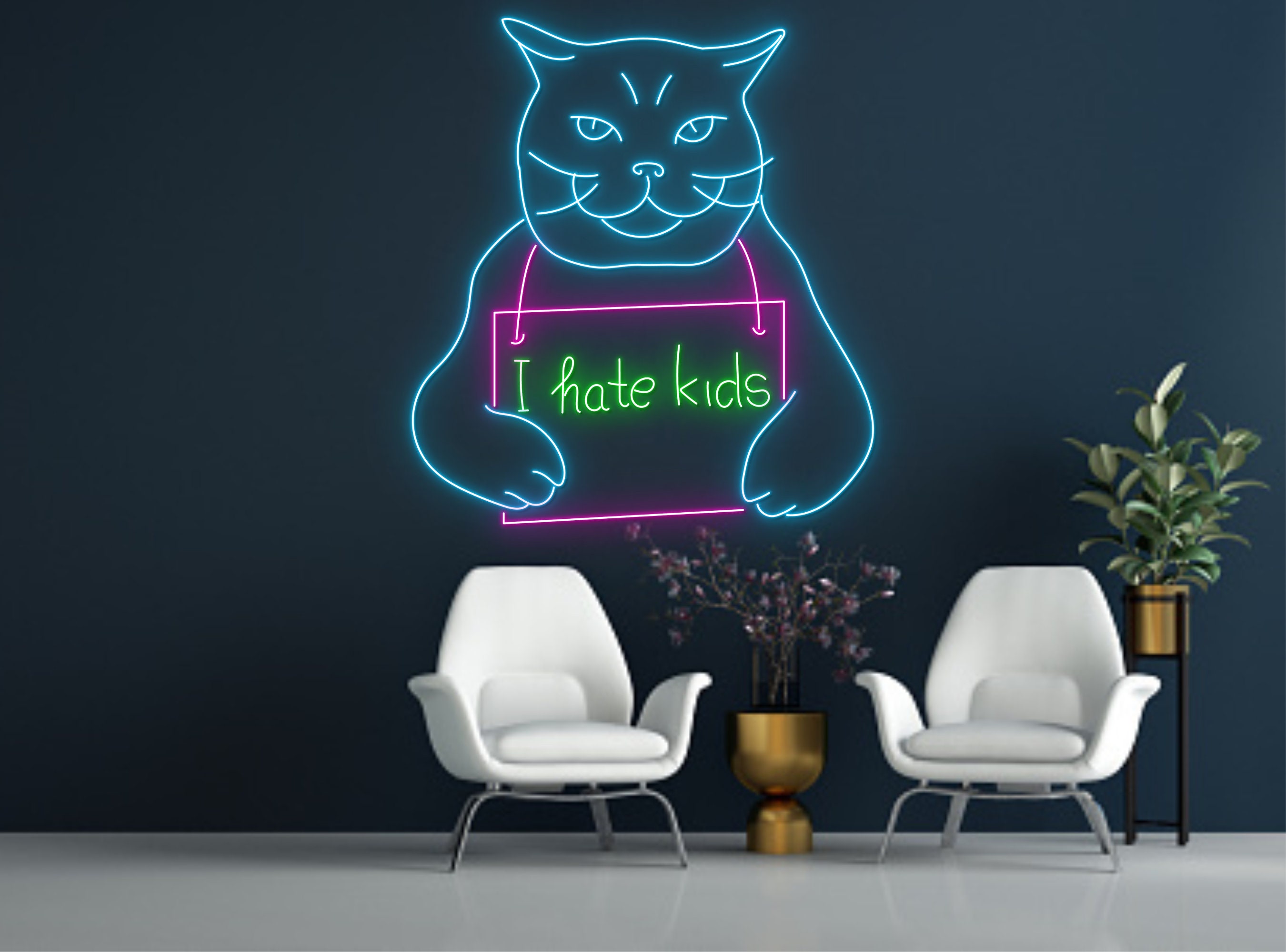 I Hate Kids Prison Cat Portrait Jailed Cat Neon Sign