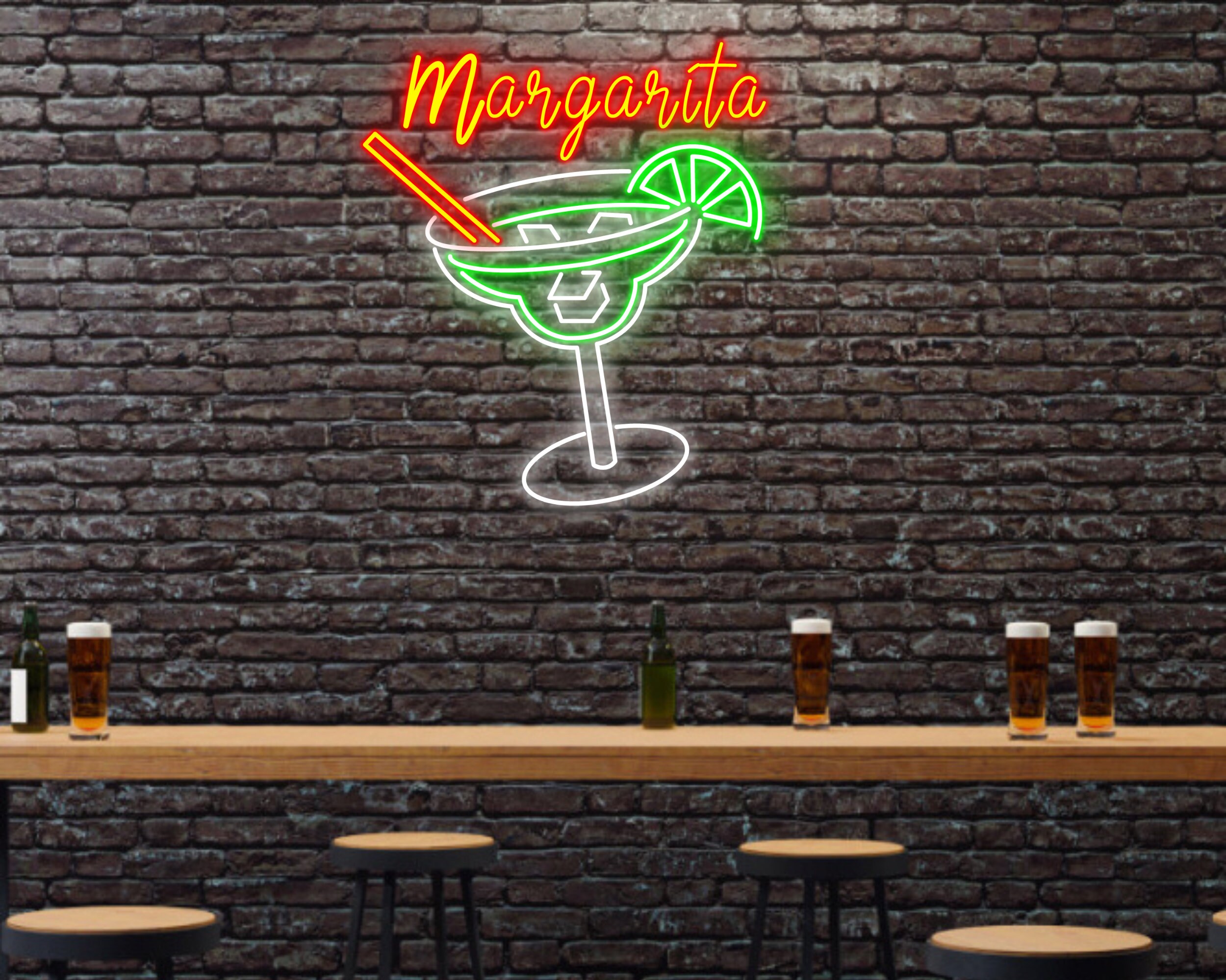 Cocktails Margarita Cup Bar Pub Neon Sign