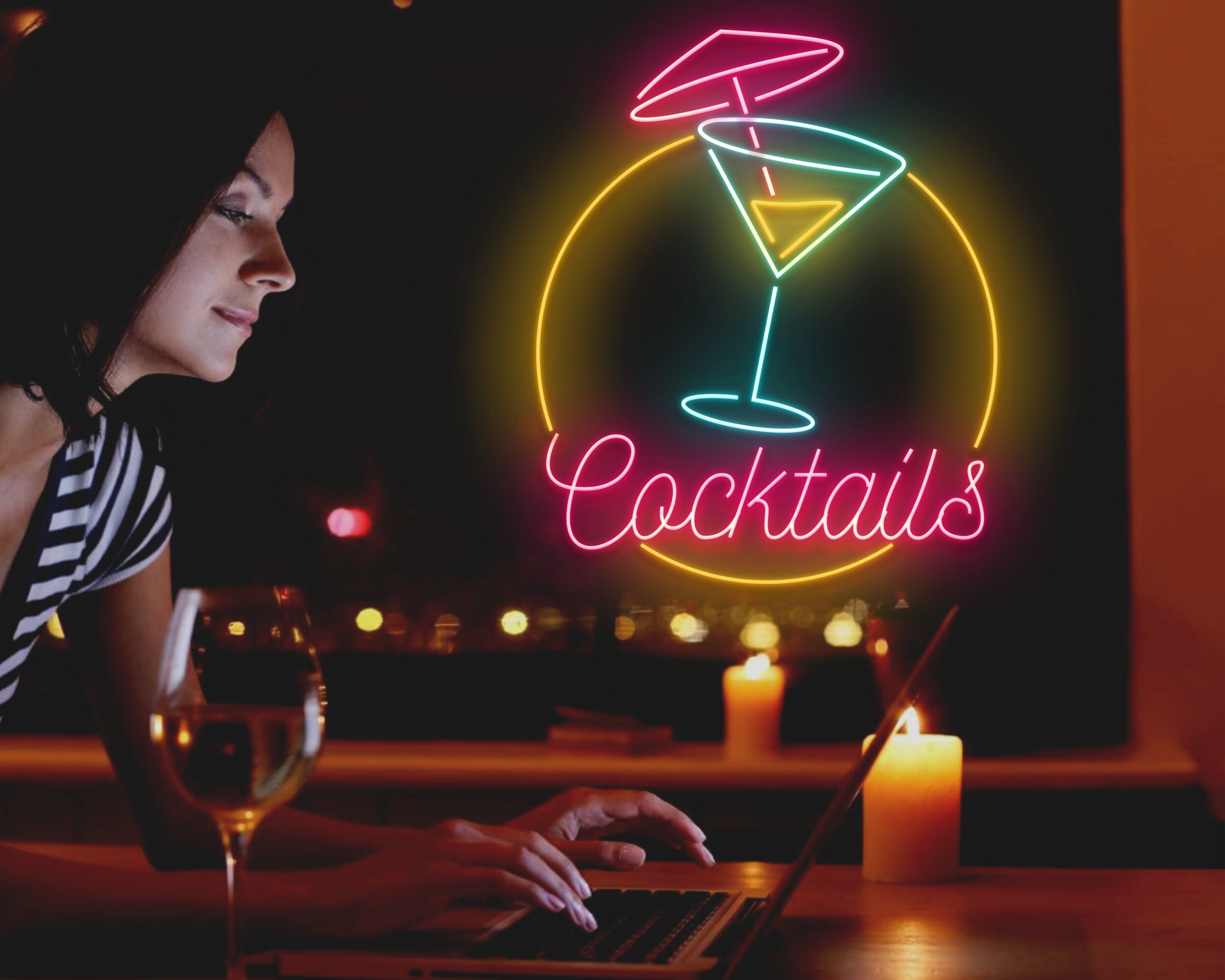 Cocktails Glasses Cup Bar Pub Neon Signs