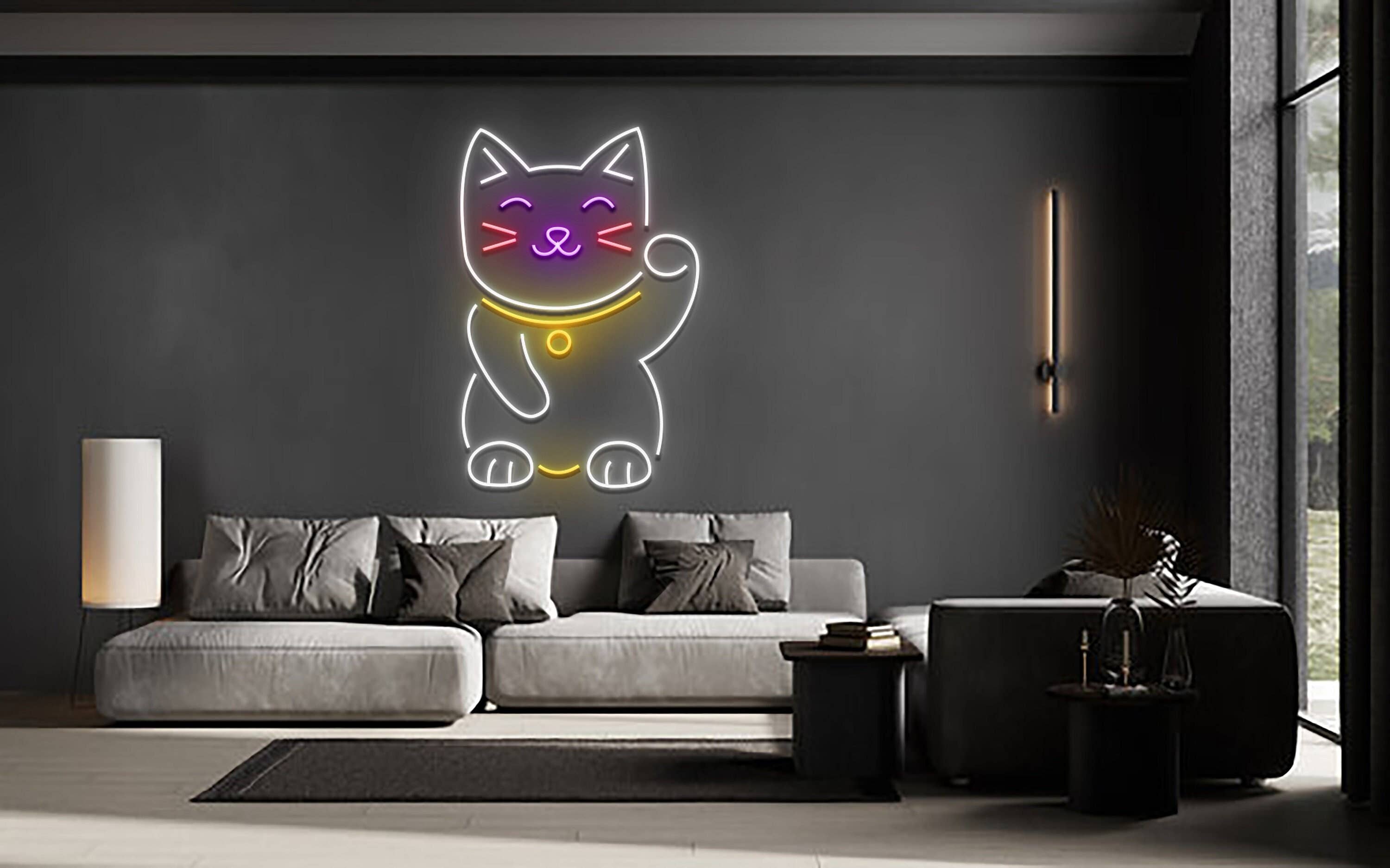 Lucky Cat Welcome Neon Signboard Shop Store Entrance Decor