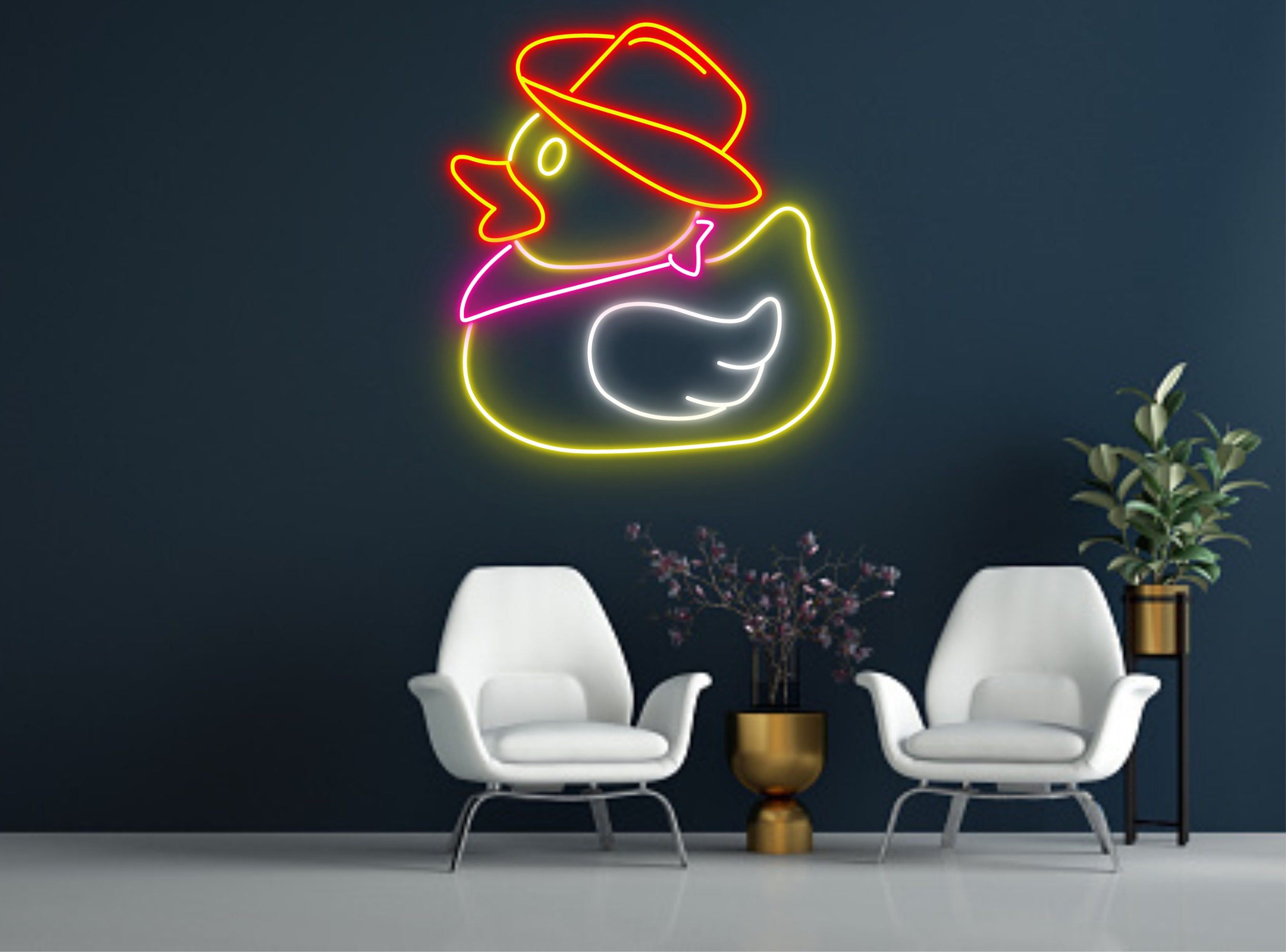 Chibi Duck With Cowboy Hat Neon Sign