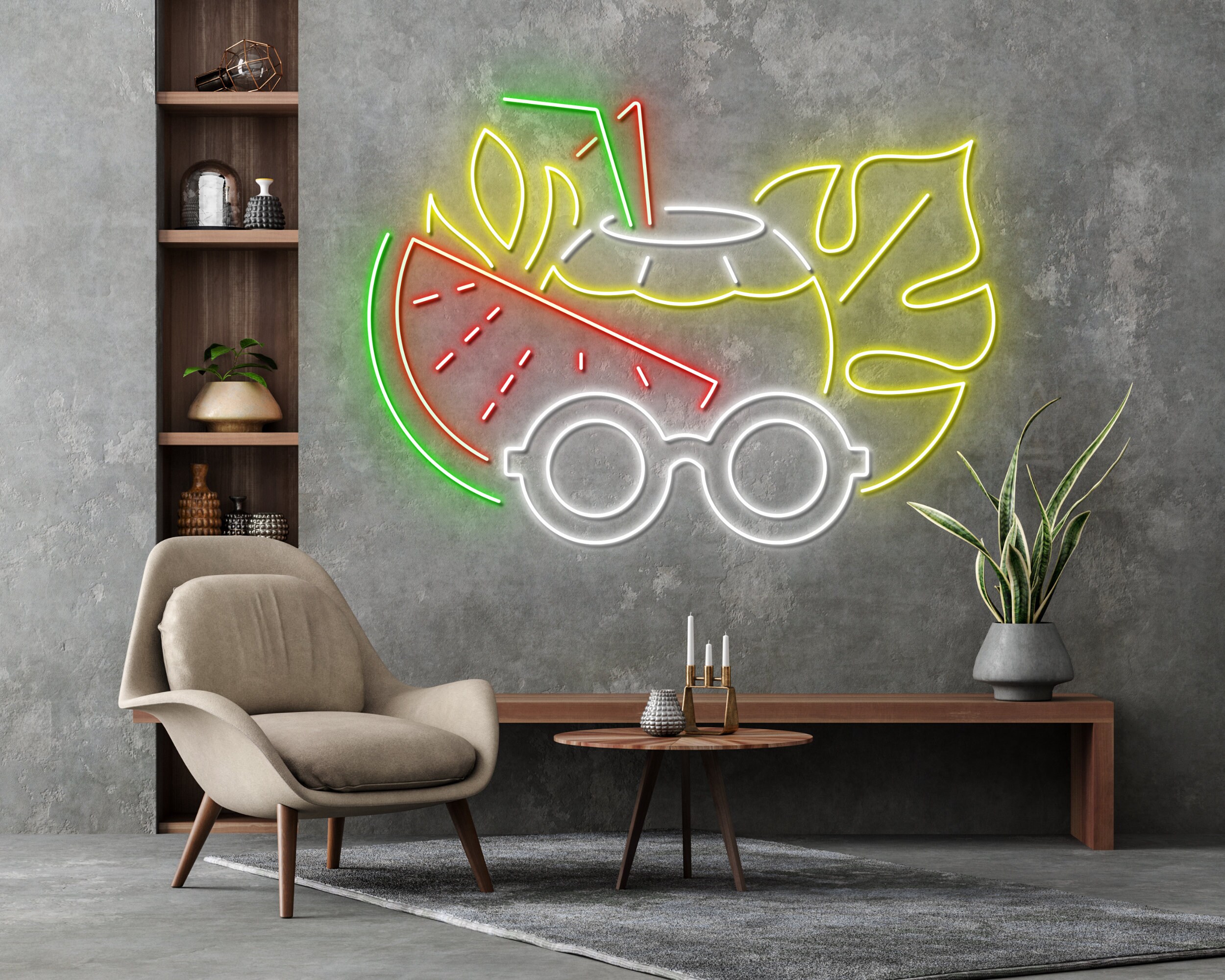 Summer Coconut Beach Fruits Drinks Neon Sign