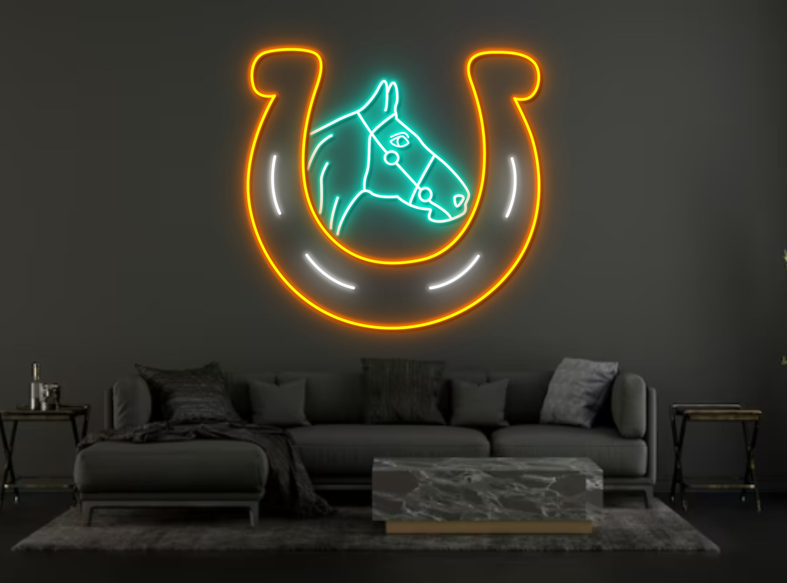 Horse With Horseshoe Neon Sign