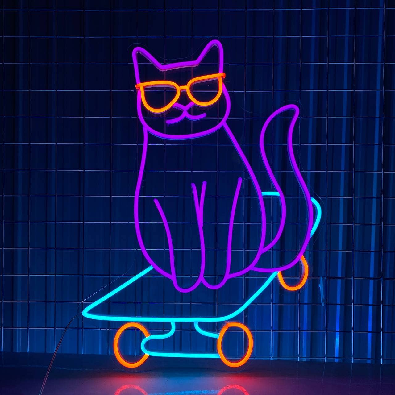Cat Skateboarding Neon Sign Cat Skateboarder Led Decor