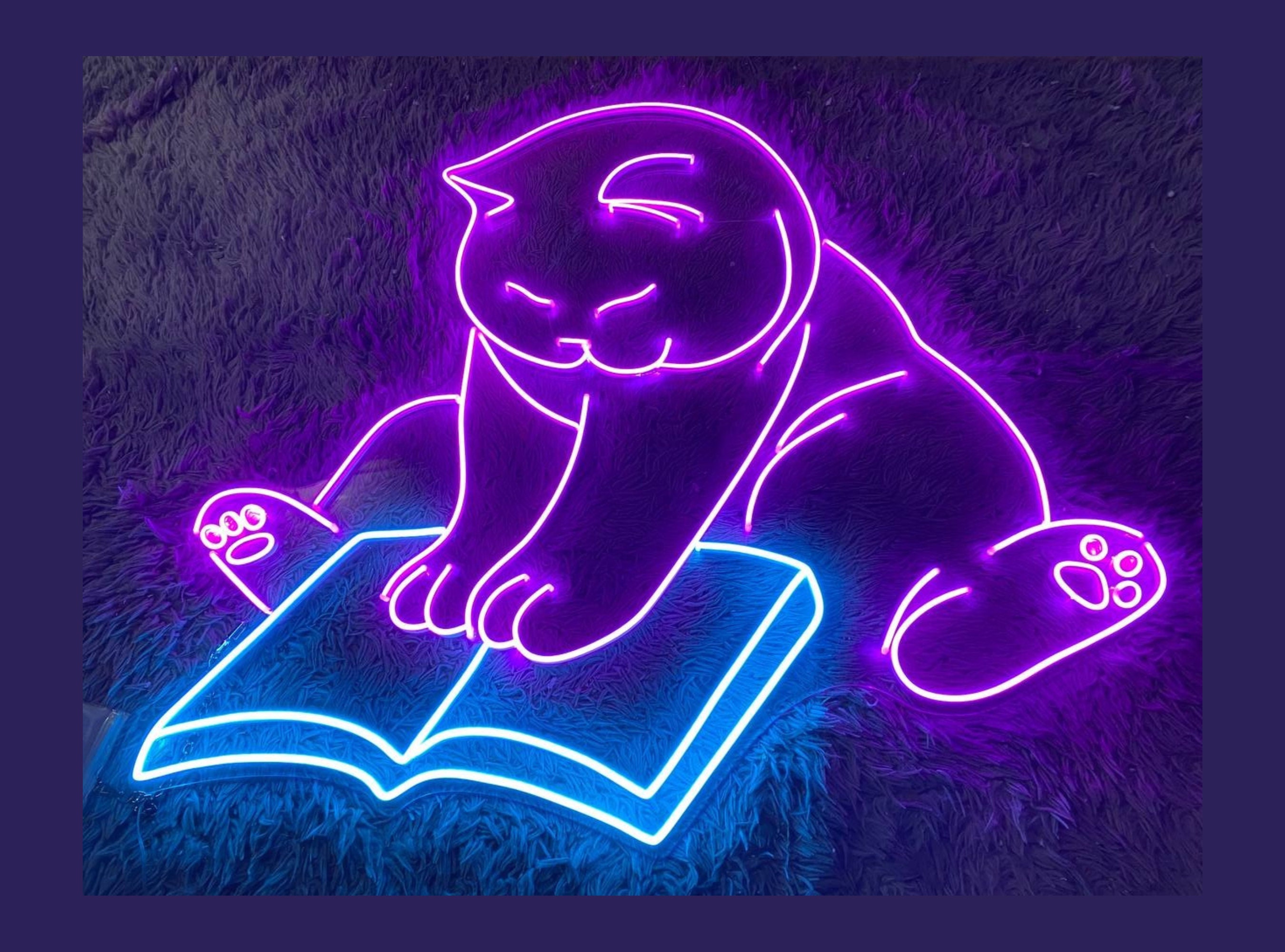 Cat Reading Book Neon Signs