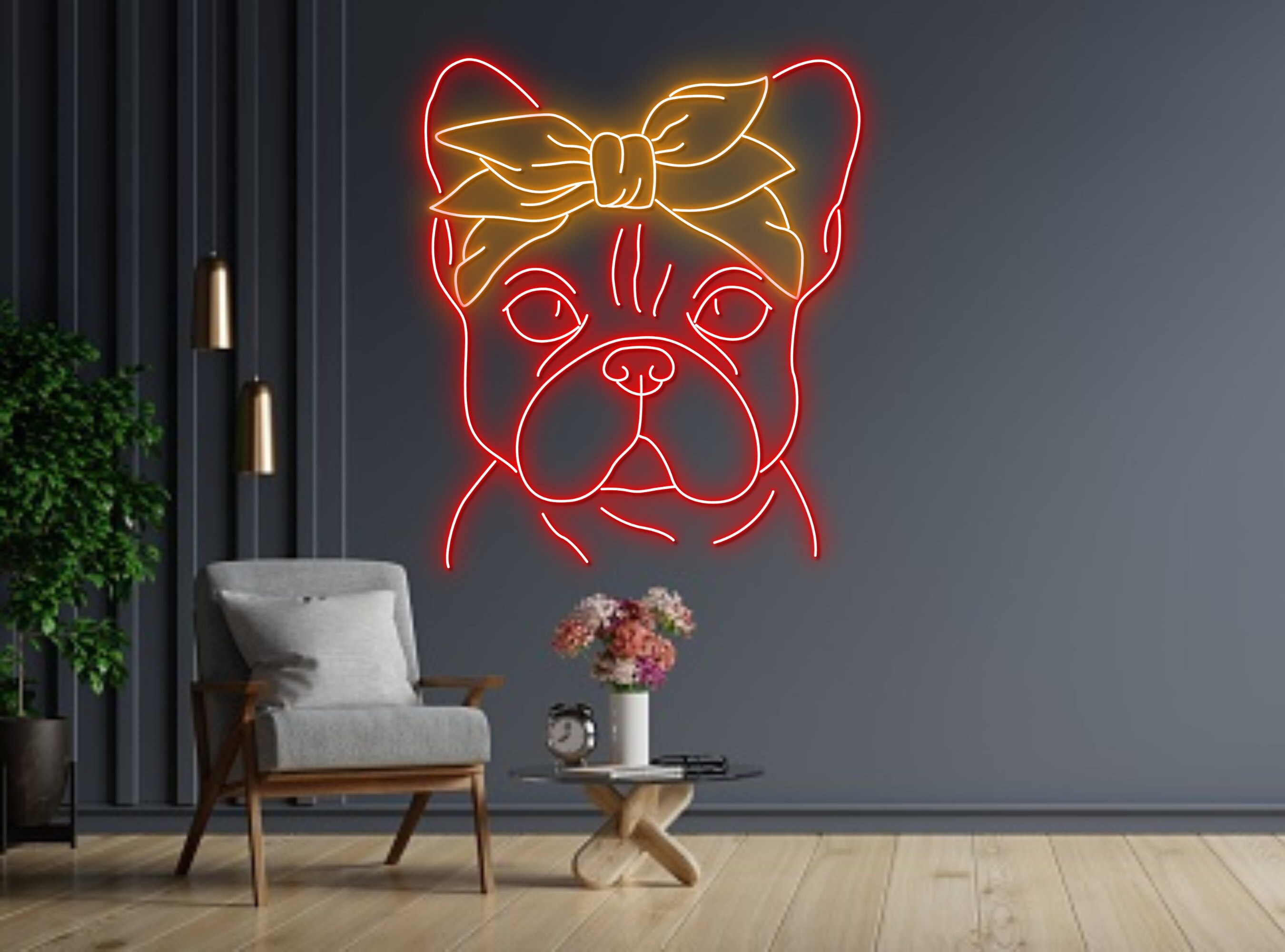 Pug French Bulldog With Headband Neon Sign