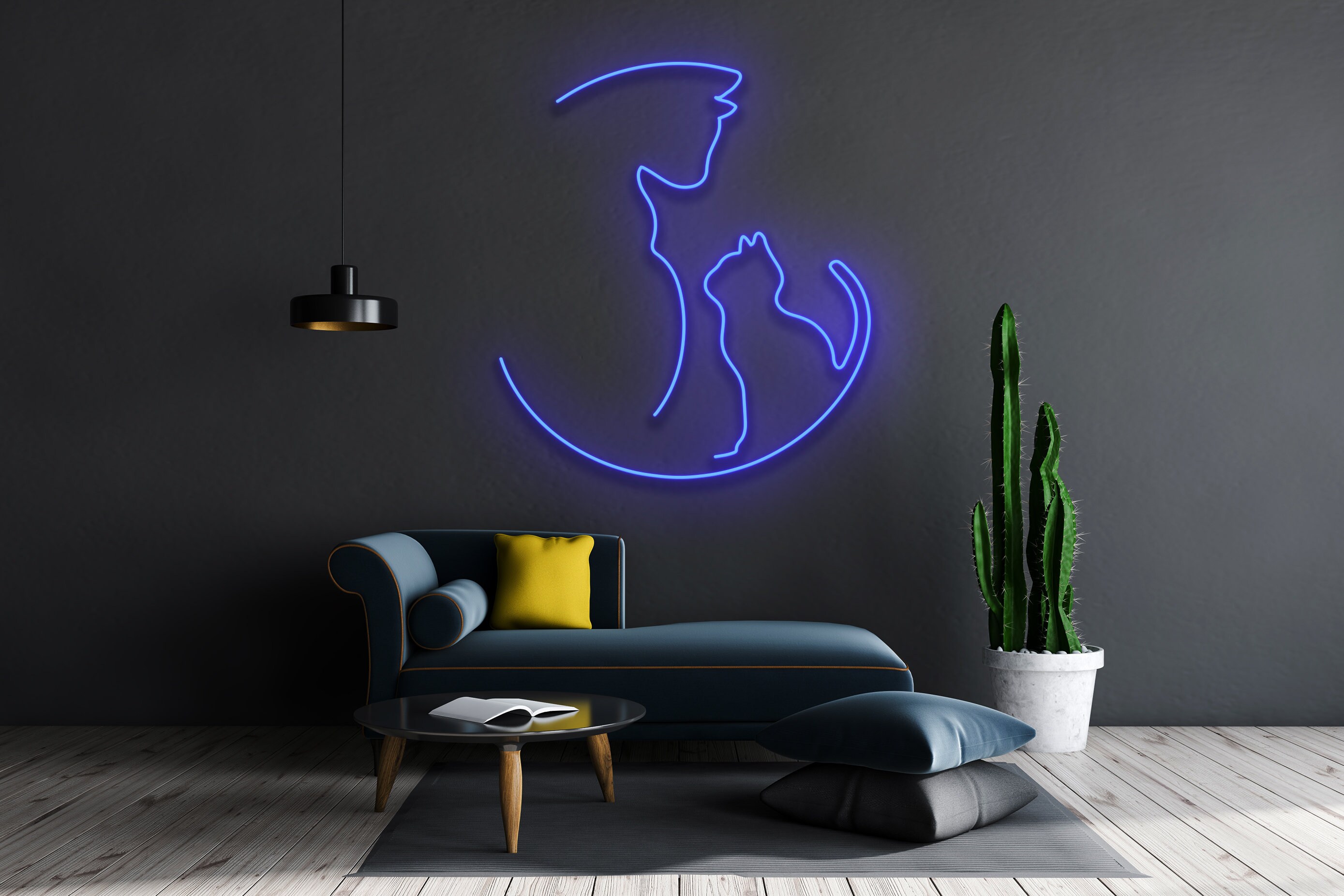 Cat Mom Line Art Neon Sign Wall Decor