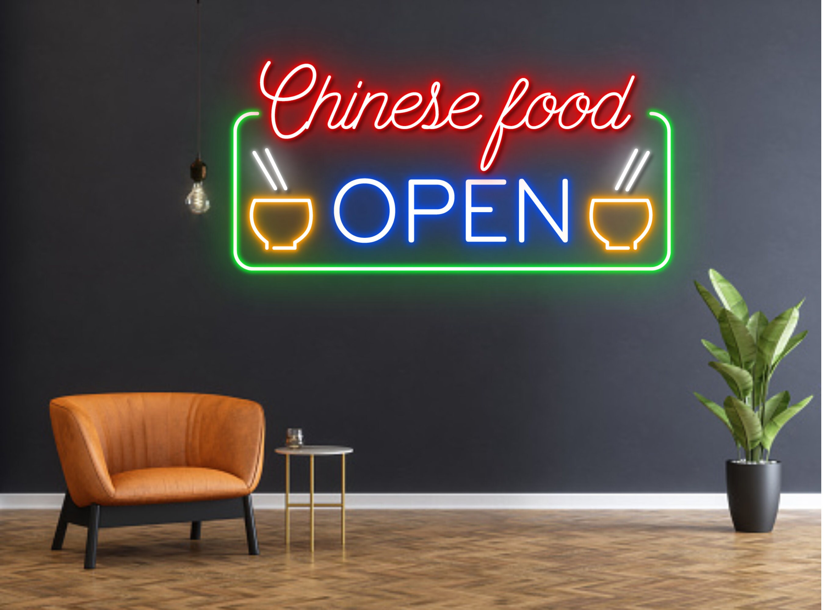 Chinese Food Traditional Restaurant Open Neon Signs