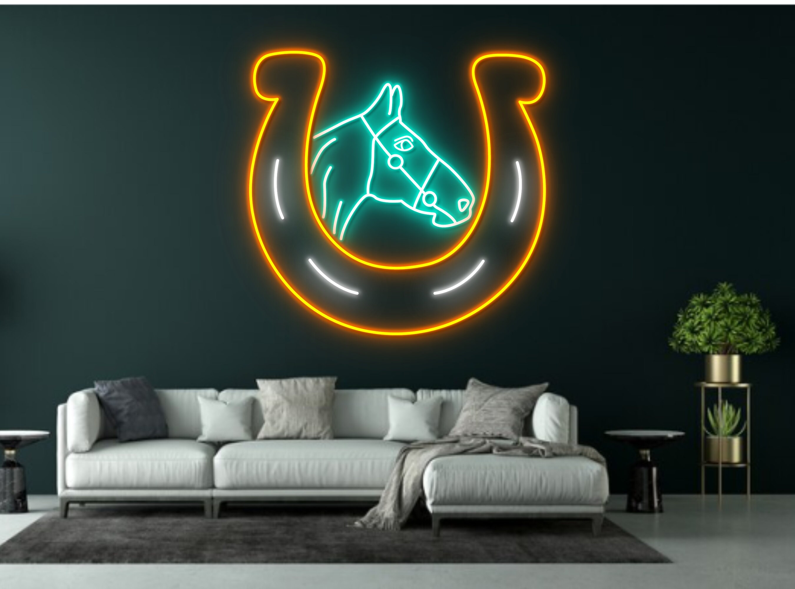 Horse With Horseshoe Neon Sign