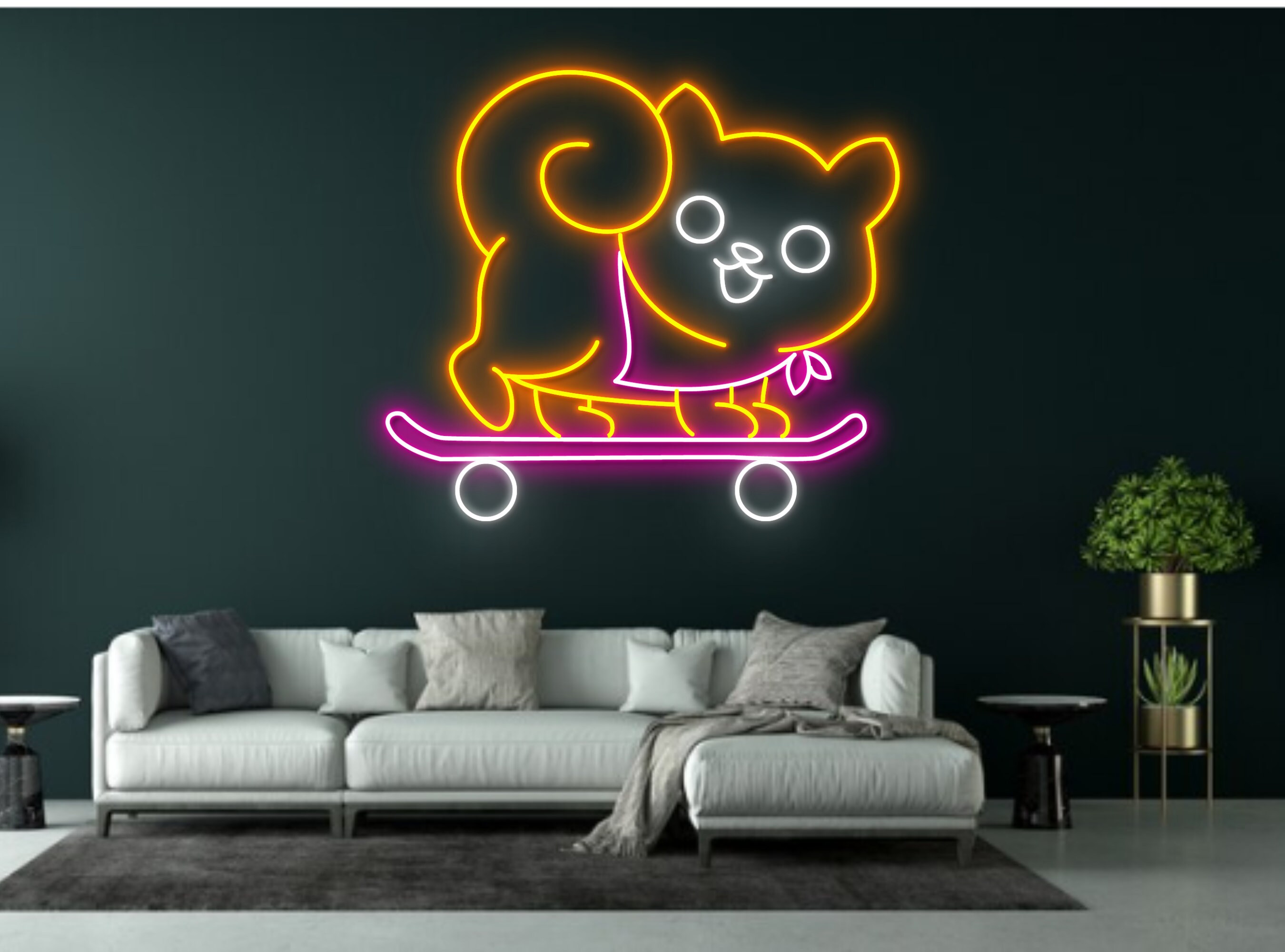 Shiba Inu Dog Skateboard Neon Sign