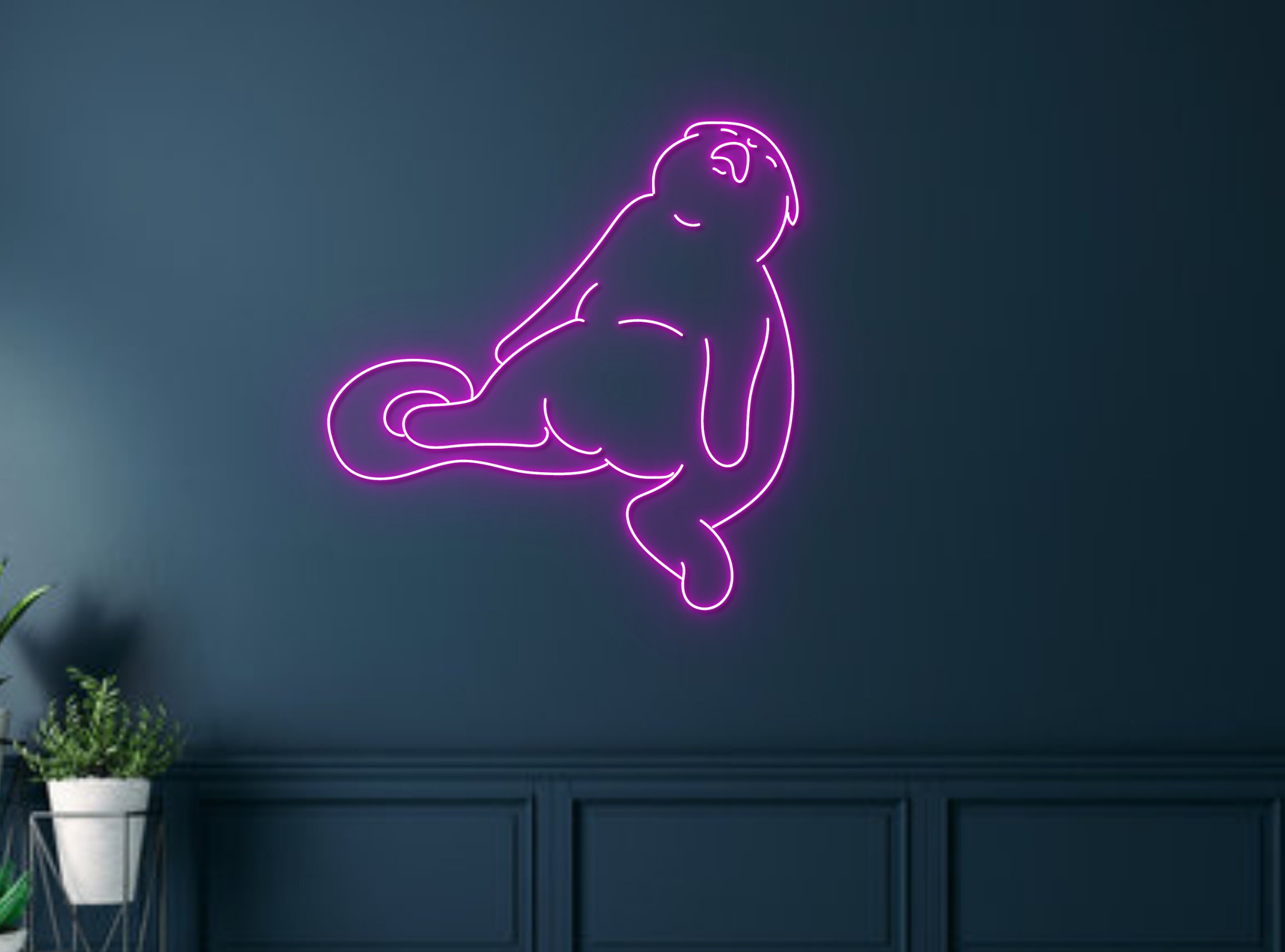 Lazy Cat Crying Line Art Neon Sign