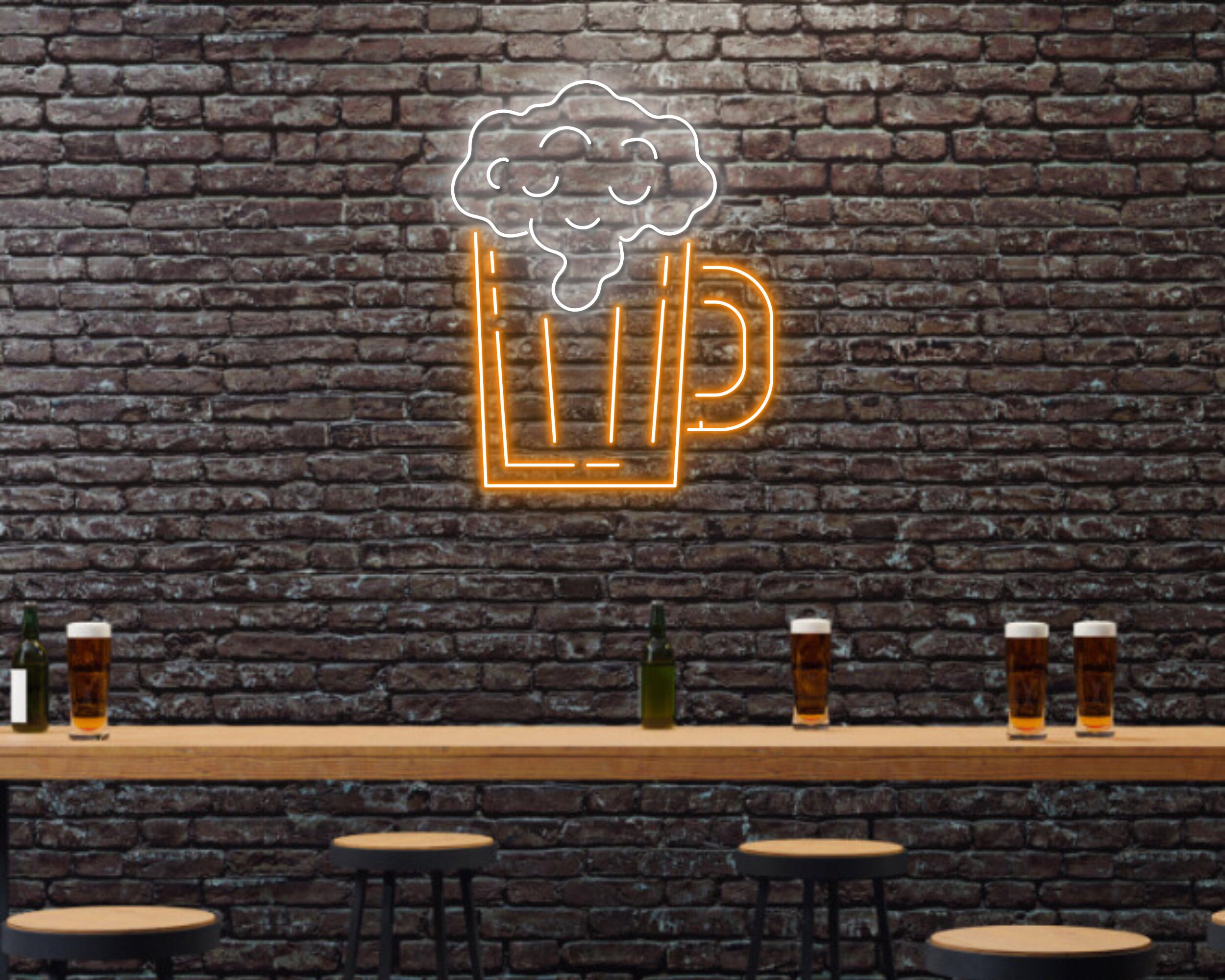 Beer Bottle Glass Foam Neon Sign Wall Decor