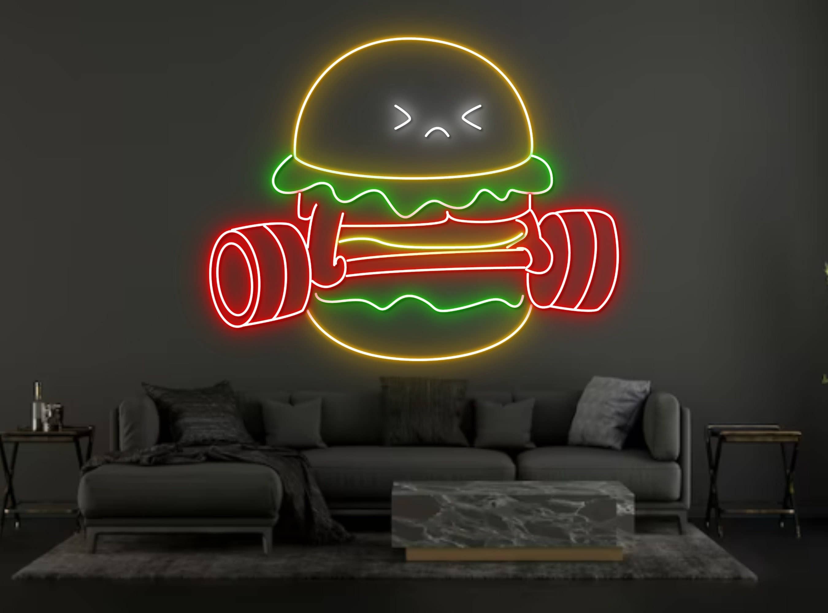 Hamburger Lift The Weight Neon Signs Restaurant Wall Decor