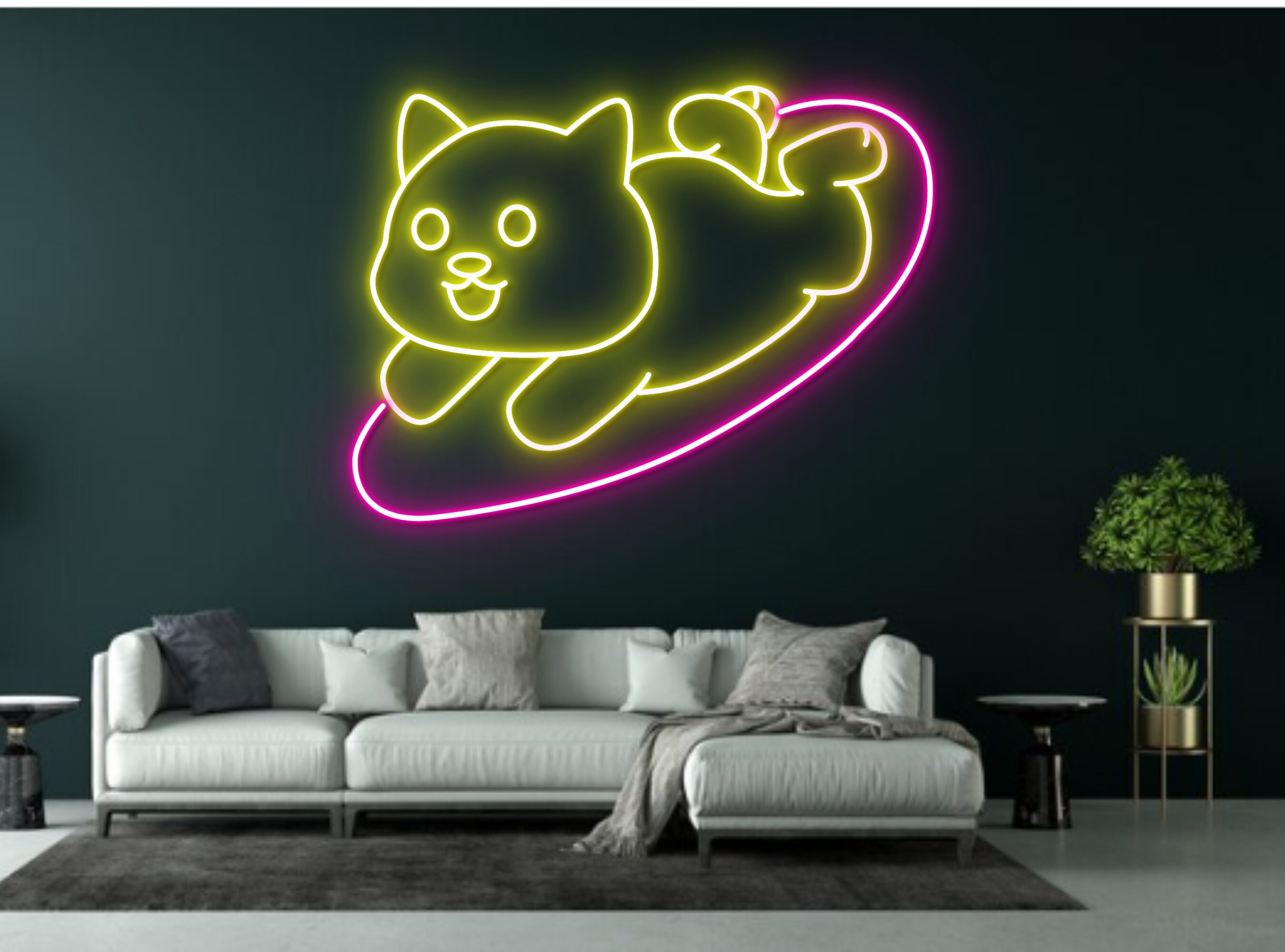 Chibi Dog Surfing Neon Sign