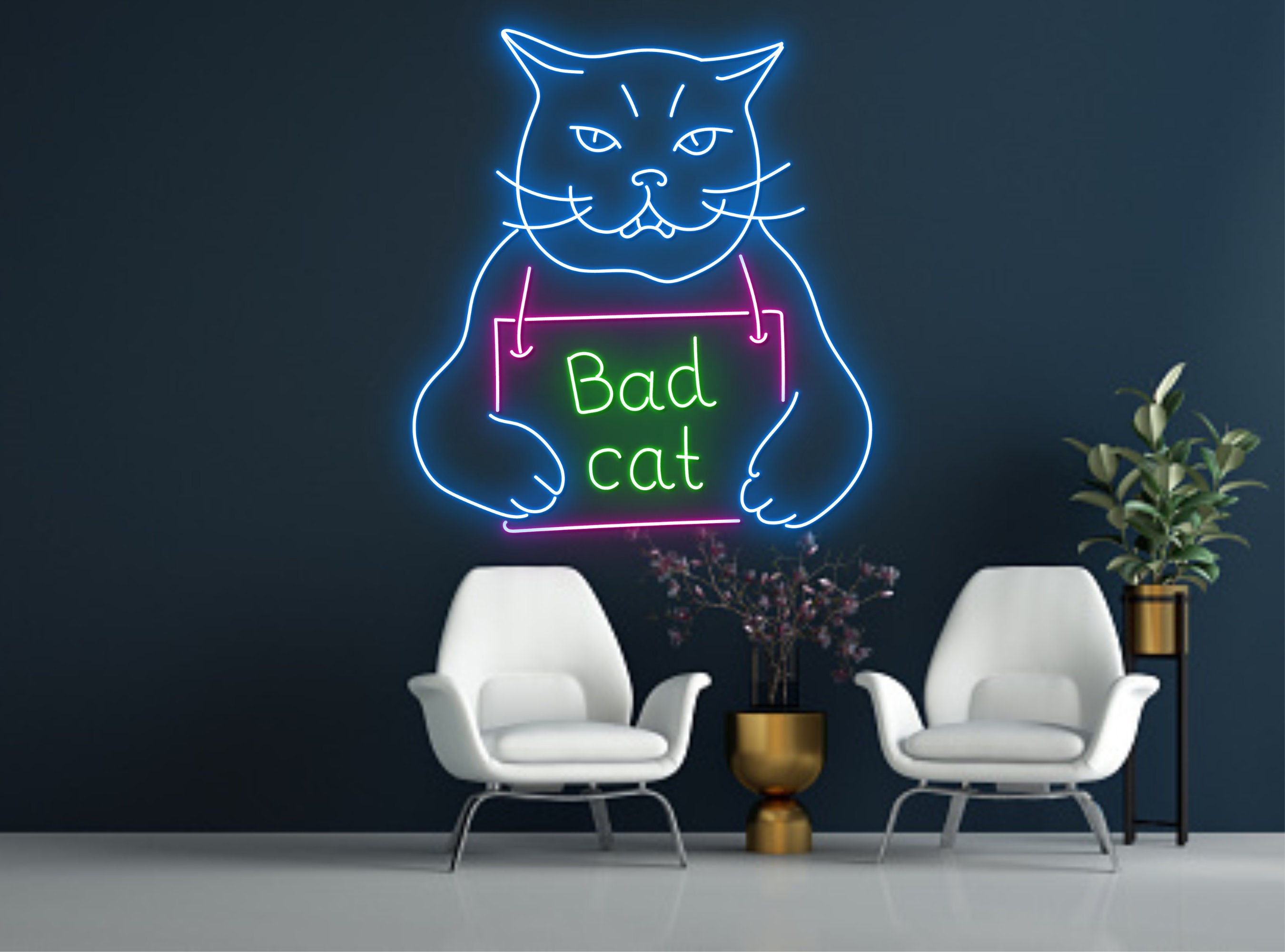 Prison Cat Portrait Jailed Cat Neon Sign