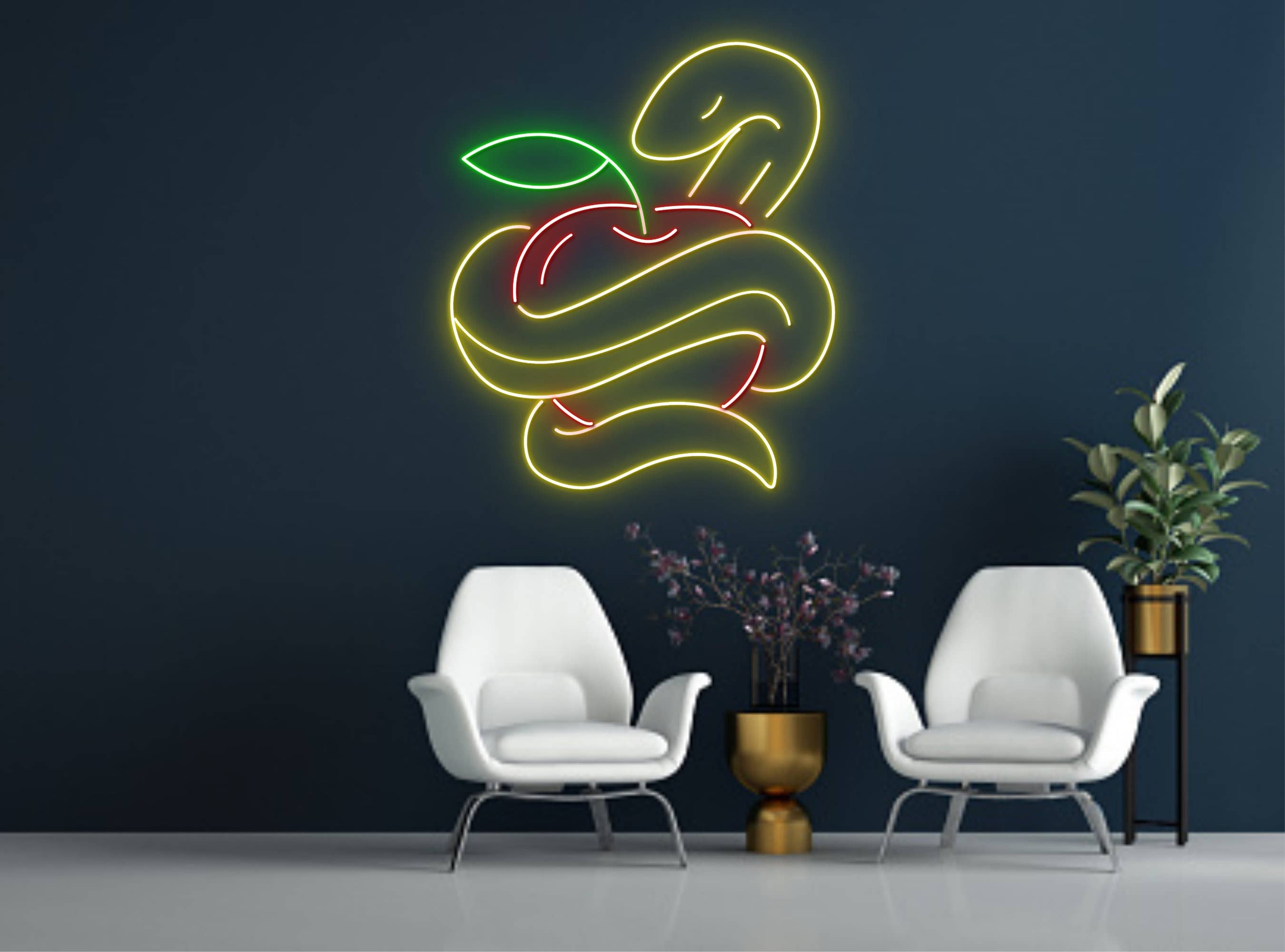 Snake And Apple Neon Sign Animal Snake Wall Art