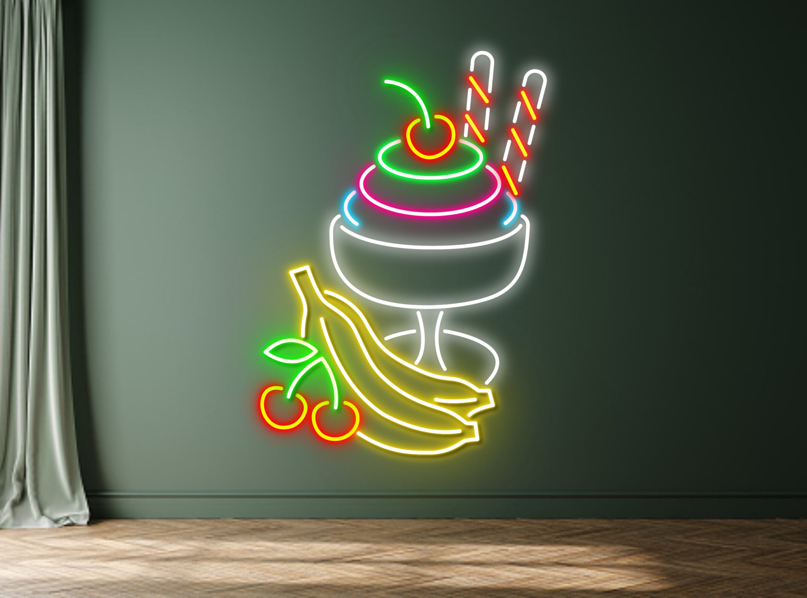 Ice Cream Cup Add Fruits Neon Sign