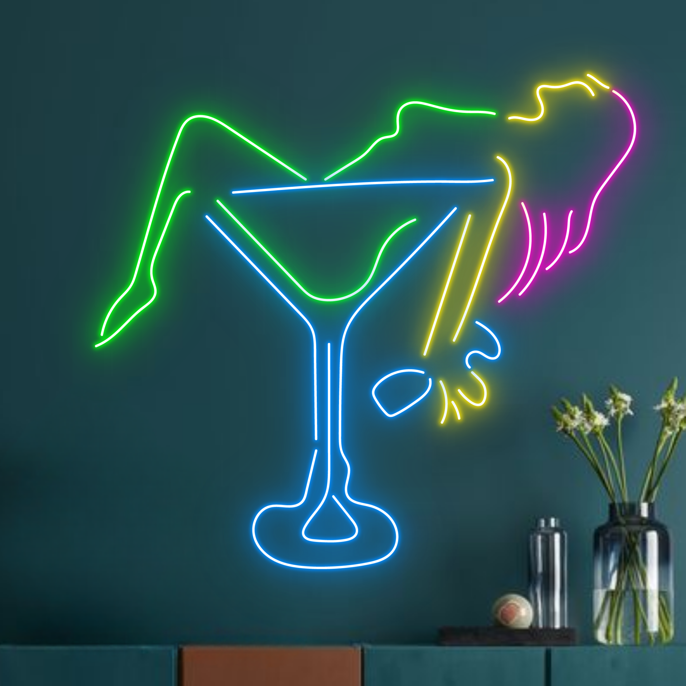 Sexy Girl Drink Cocktail Neon Signs Bar Pub Wall Decor