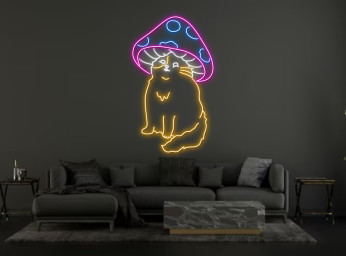 Cat With Mushroom Hat Neon Sign