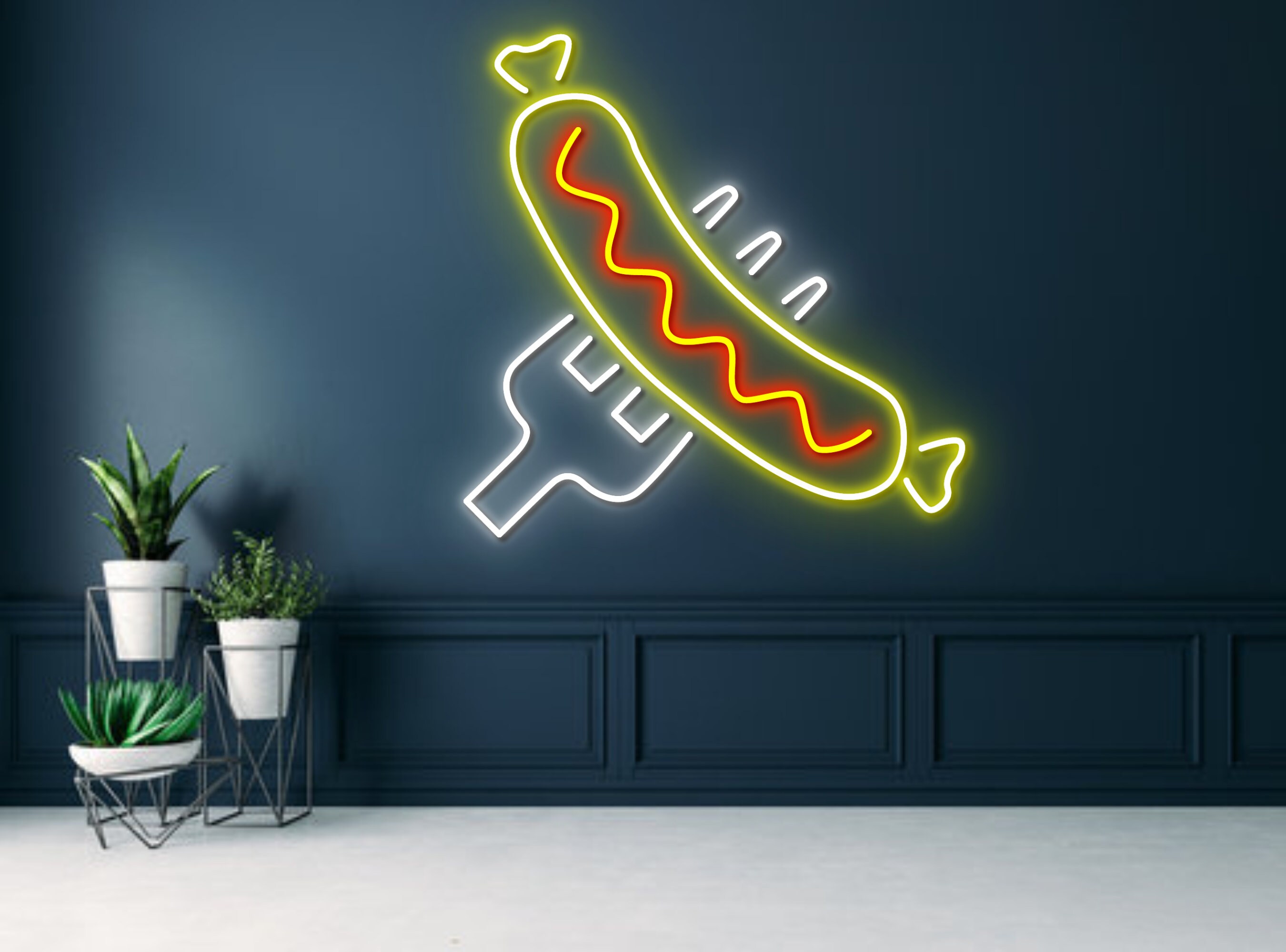 Sausage on Fork Restaurant Neon Sign