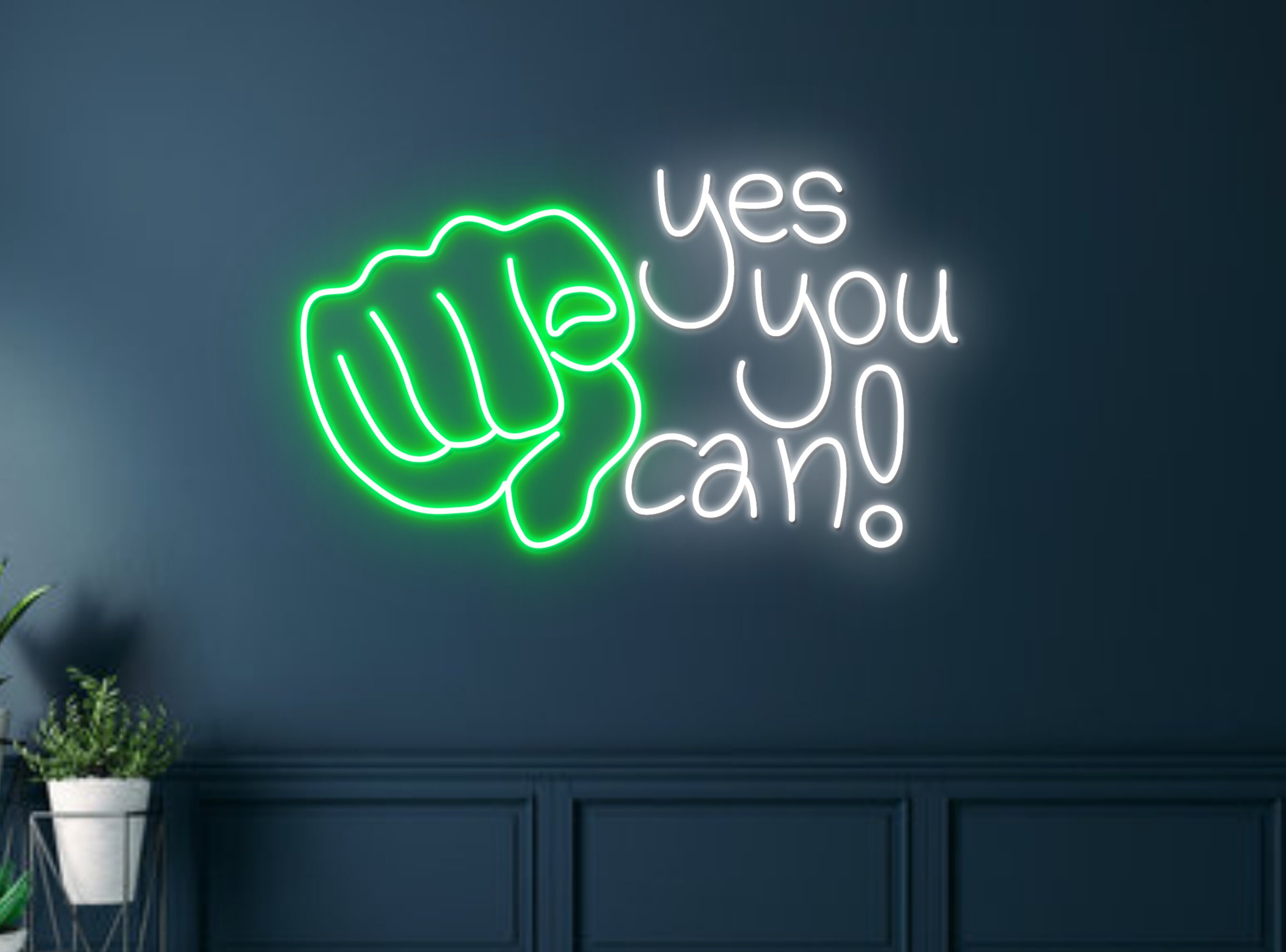 Hand Pointing Yes You Can Neon Sign