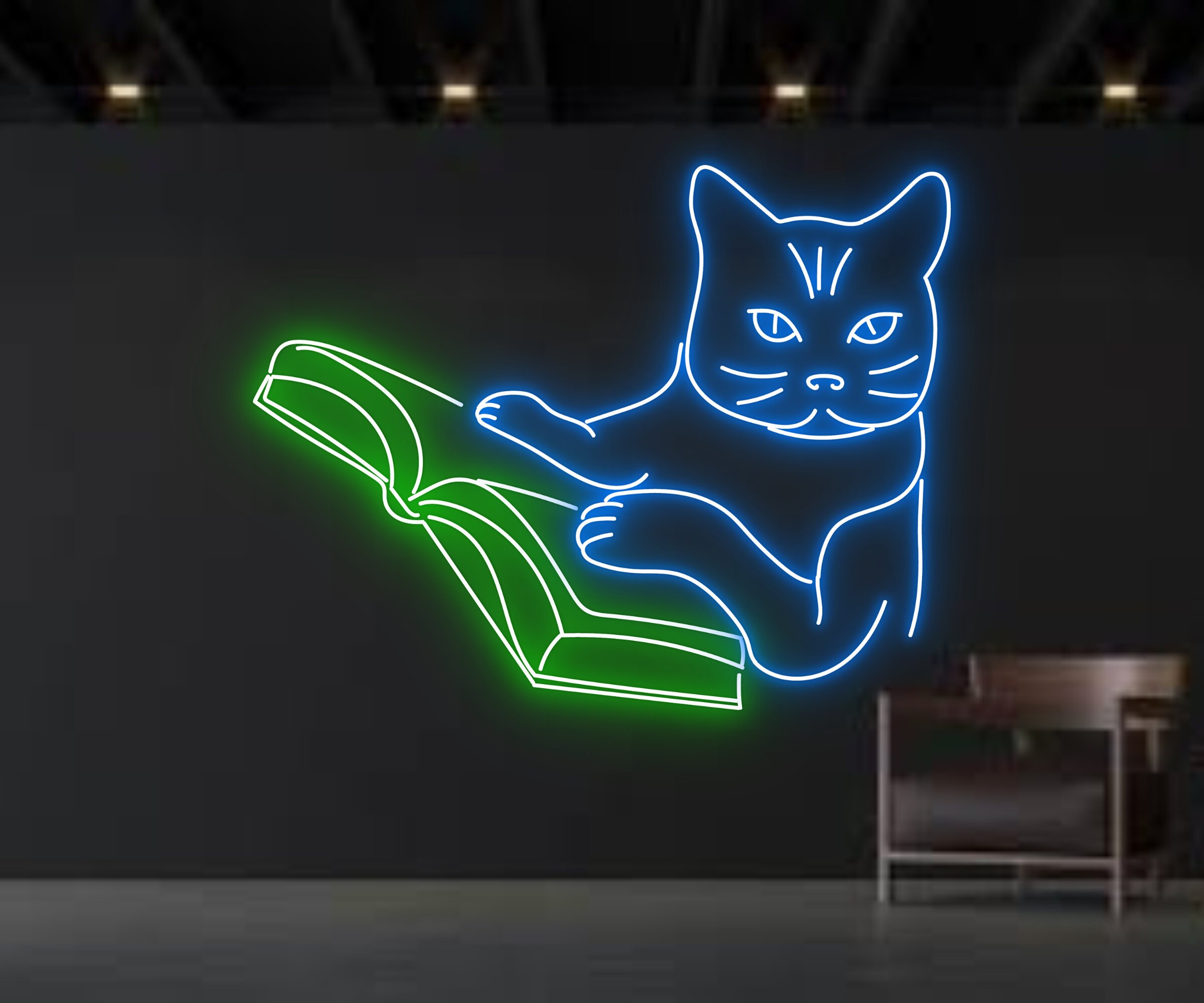 Cat Reading Book Neon Signs