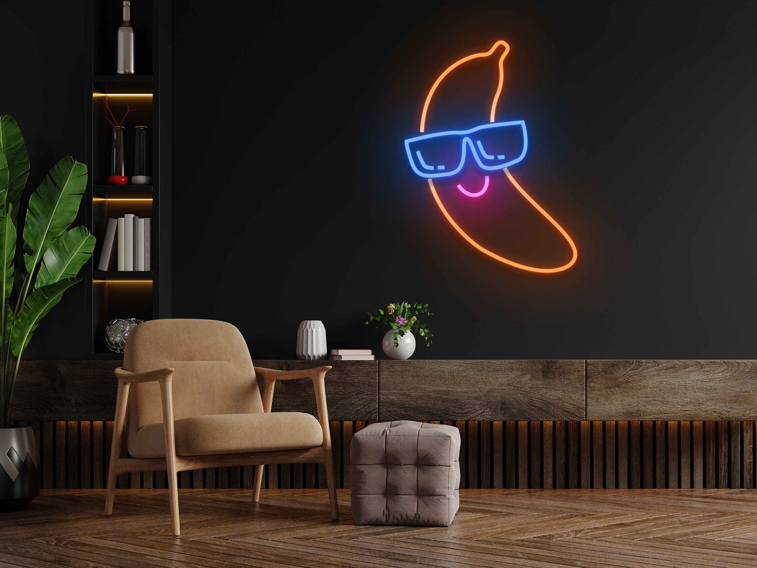 Banana With Glasses Neon Sign
