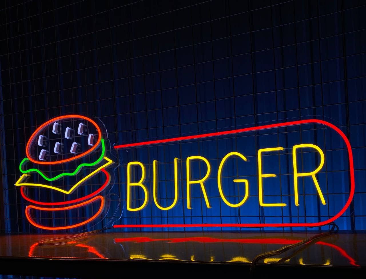 Burger Neon Sign Fast Food Decor