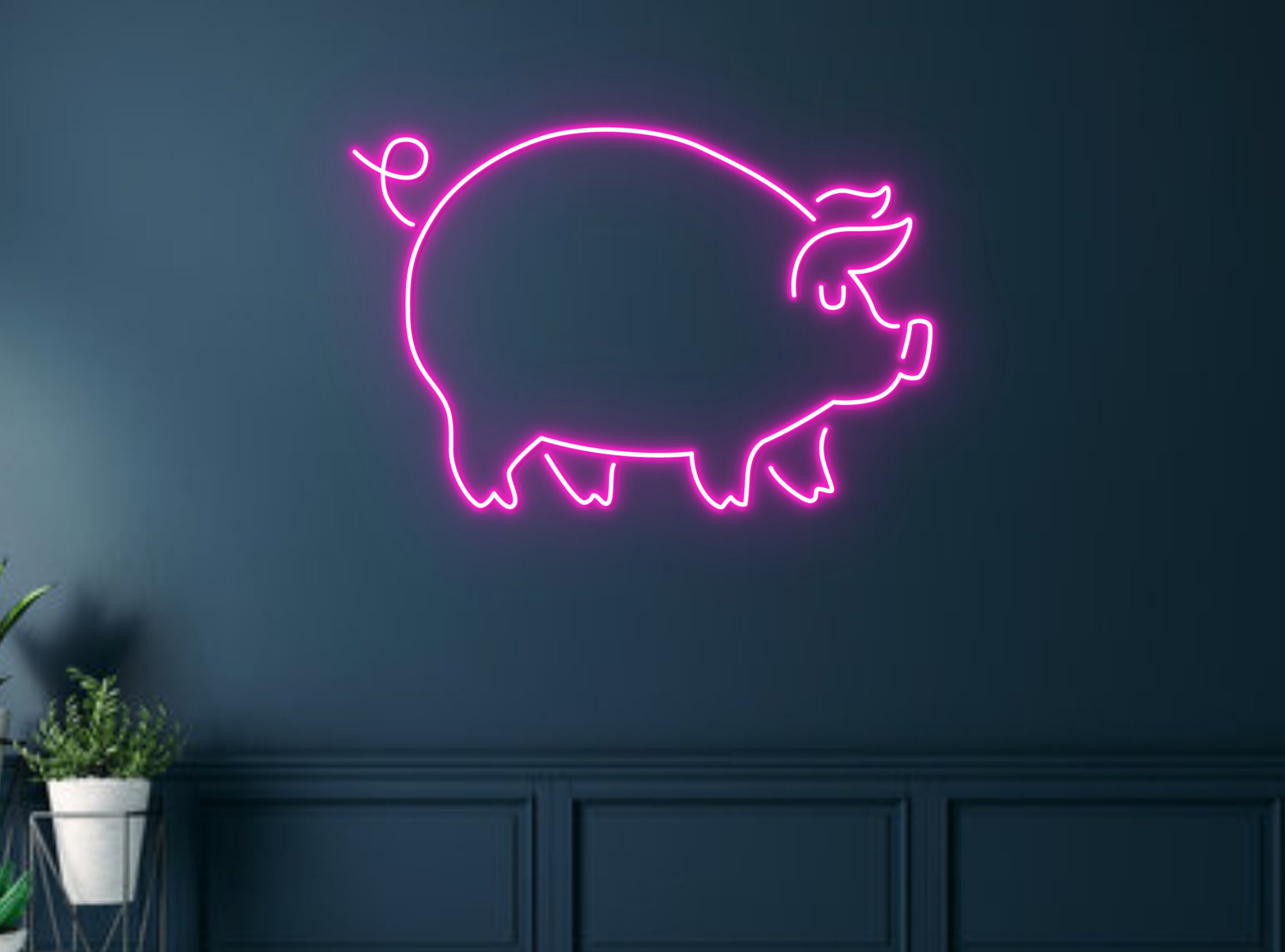 Pig Line Art Neon Signs Wall Decoration
