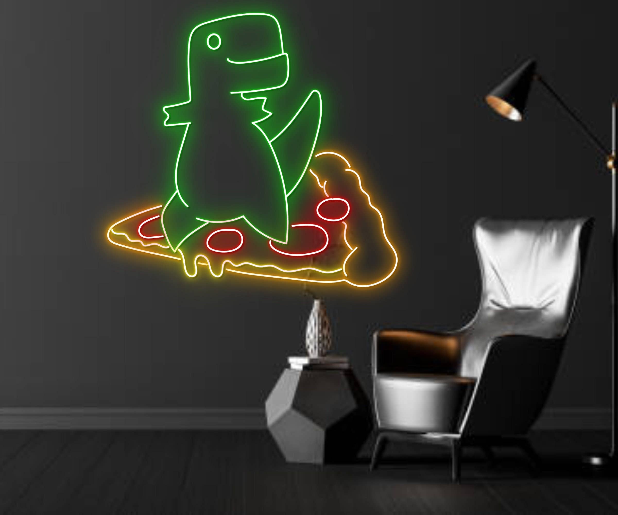 Dinosaur With Pizza Neon Sign Pizza Restaurant Wall Decor